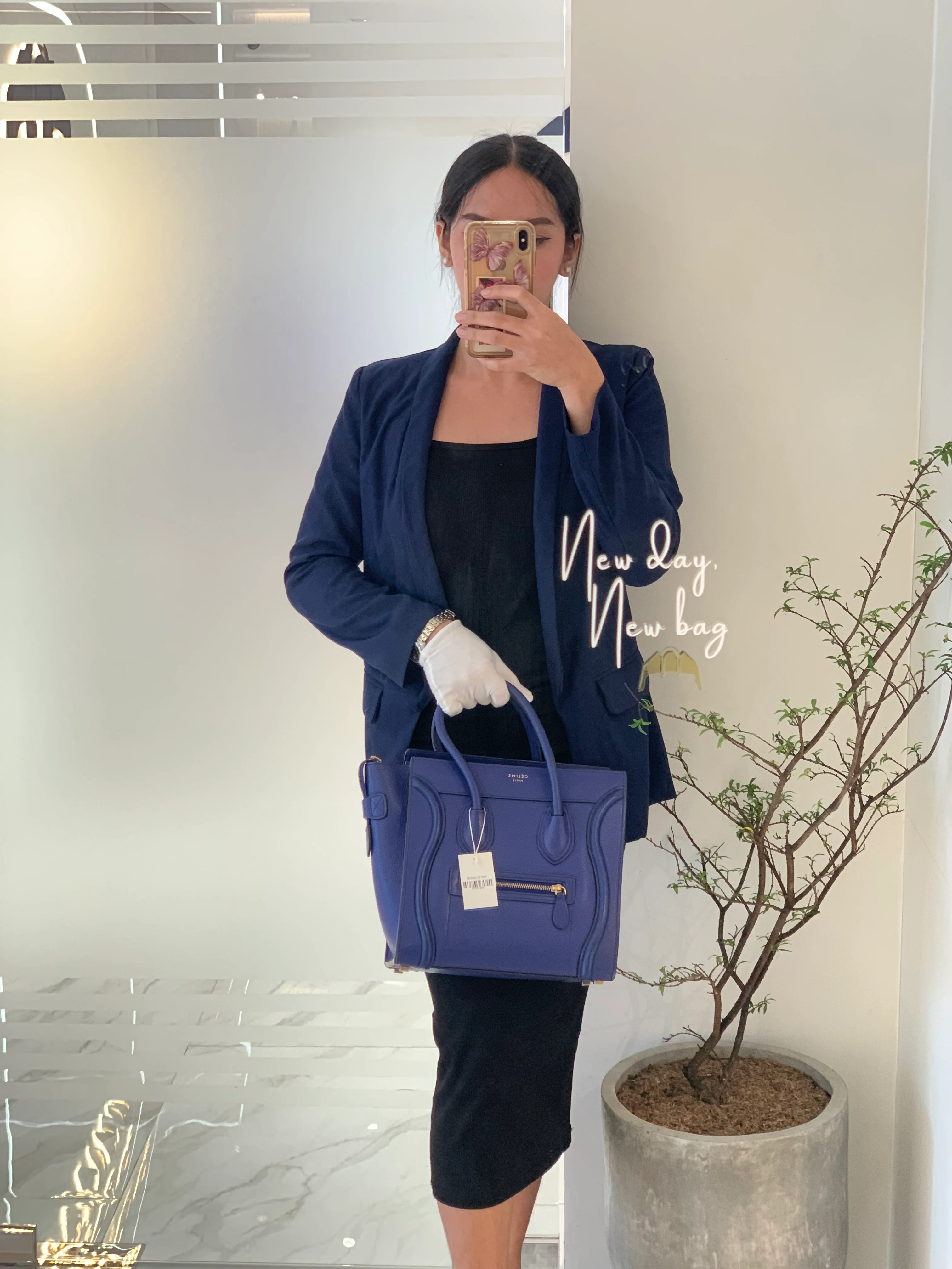 Celine Micro Luggage Tote Bag in Blue Calfskin Leather - Image 55