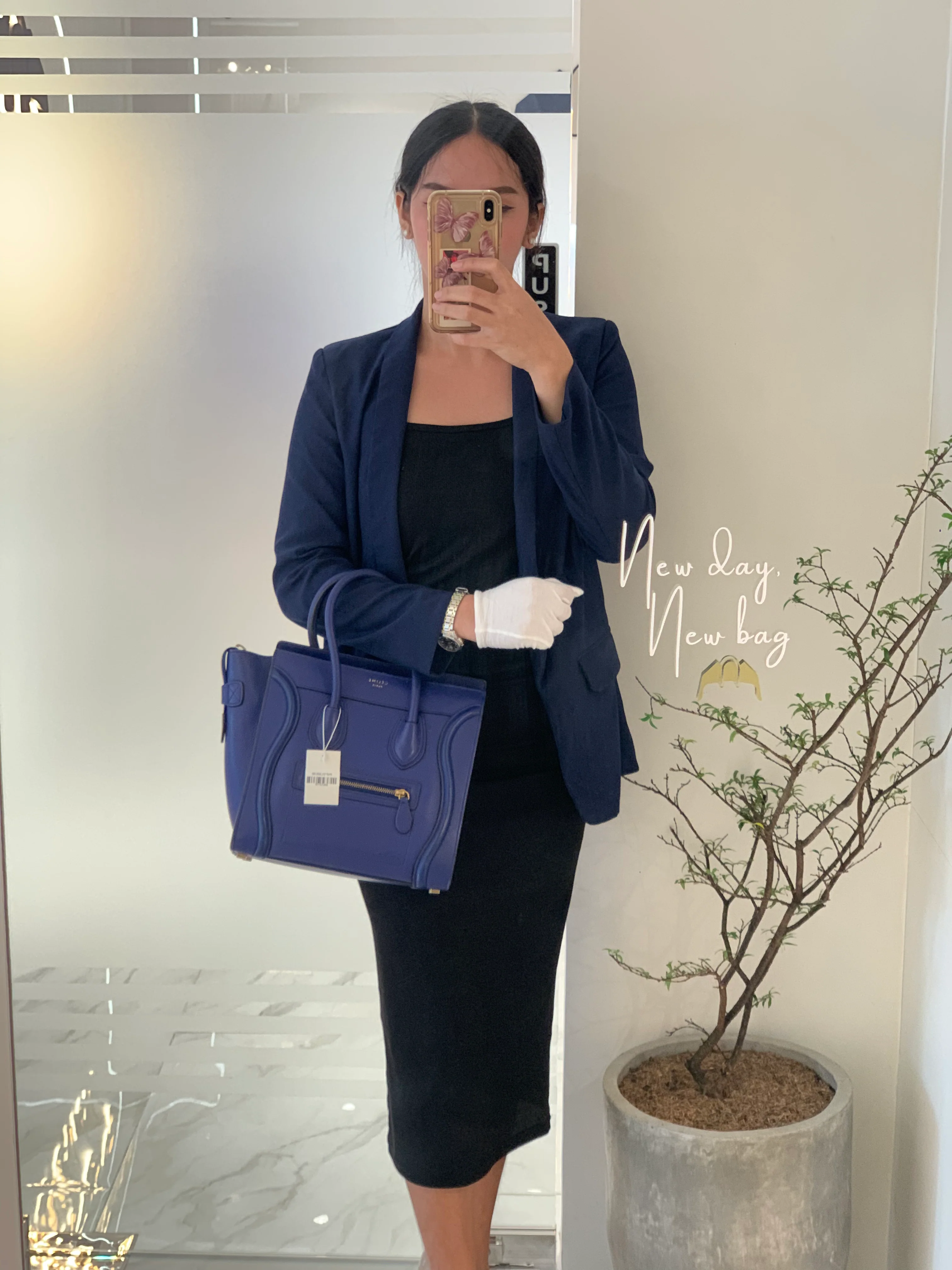 Celine Micro Luggage Tote Bag in Blue Calfskin Leather - Image 56