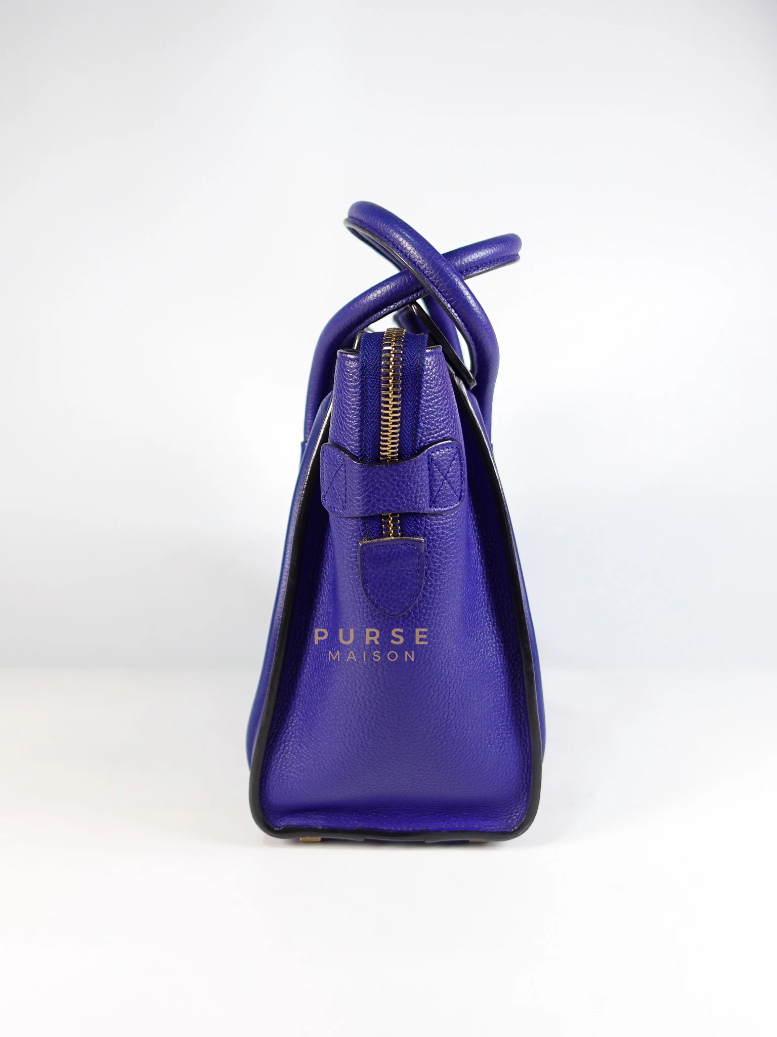 Celine Micro Luggage Tote Bag in Blue Calfskin Leather - Image 6
