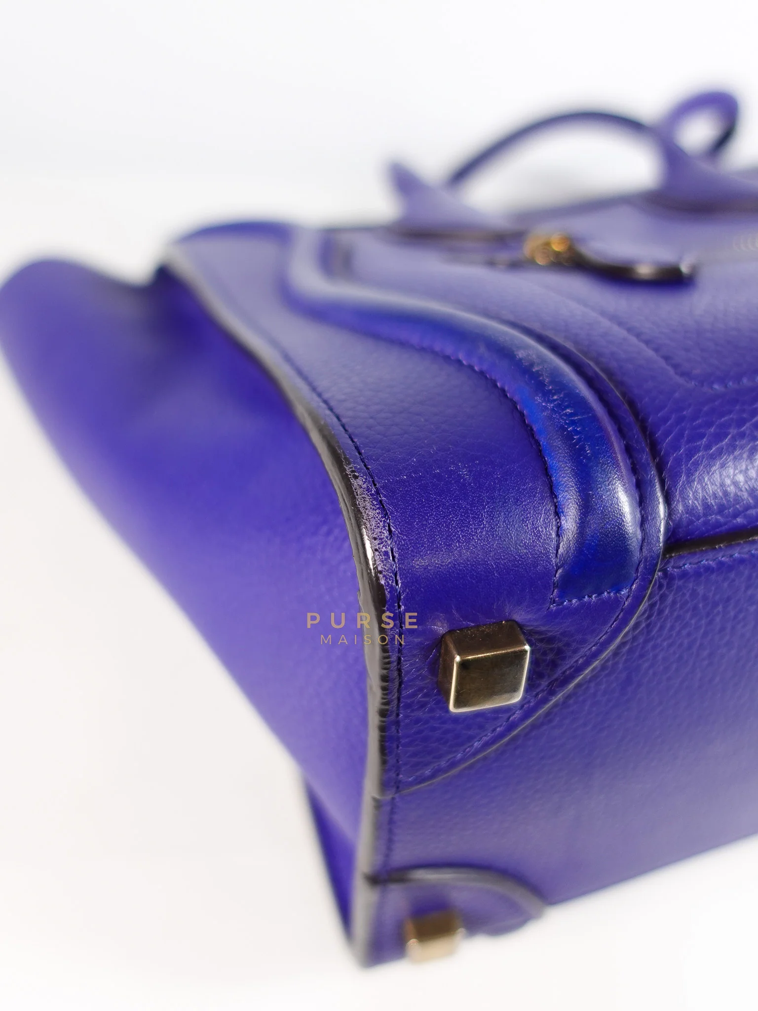 Celine Micro Luggage Tote Bag in Blue Calfskin Leather - Image 8