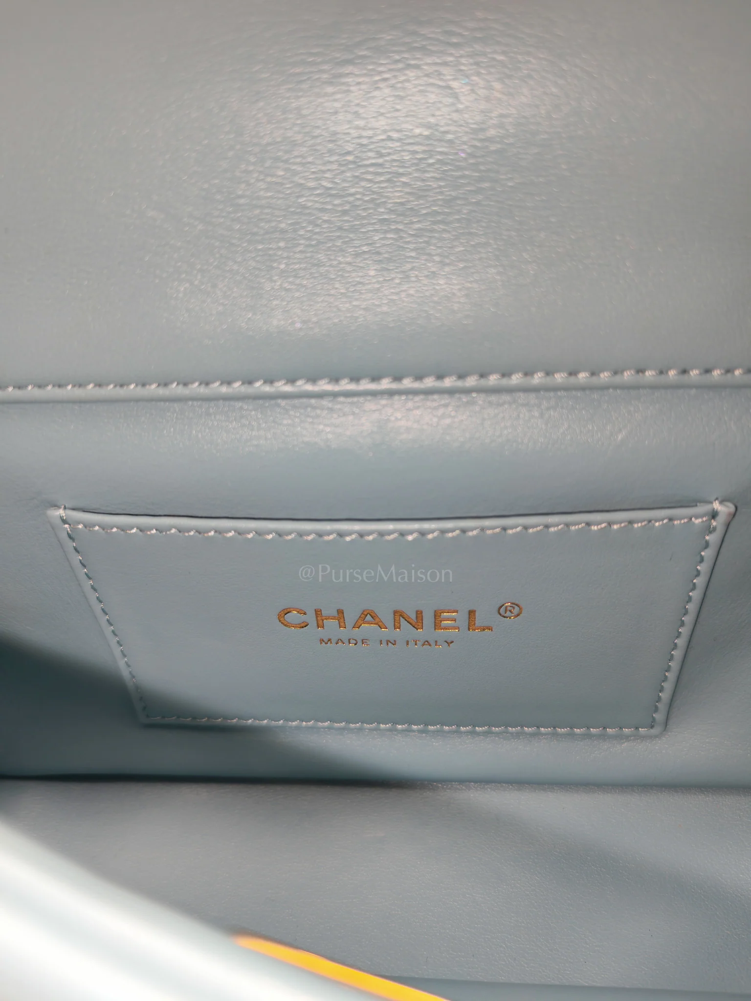 Chanel Mini CC Crystal Logo Chain Flap Bag in Light Blue Quilted Lambskin Leather & Gold Hardware Microchip - Image 32
