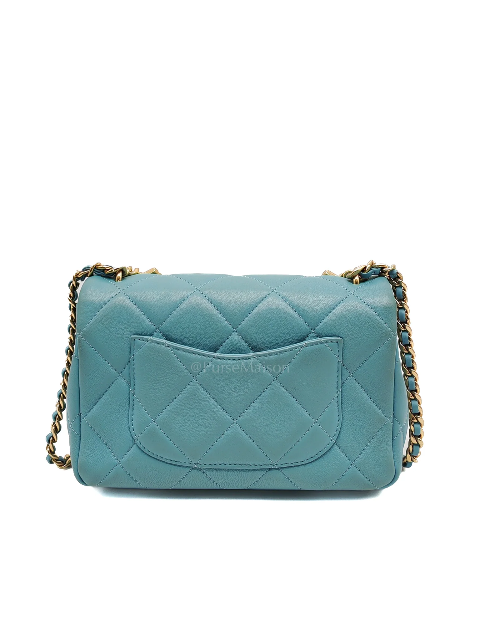 Chanel Mini CC Crystal Logo Chain Flap Bag in Light Blue Quilted Lambskin Leather & Gold Hardware Microchip - Image 4