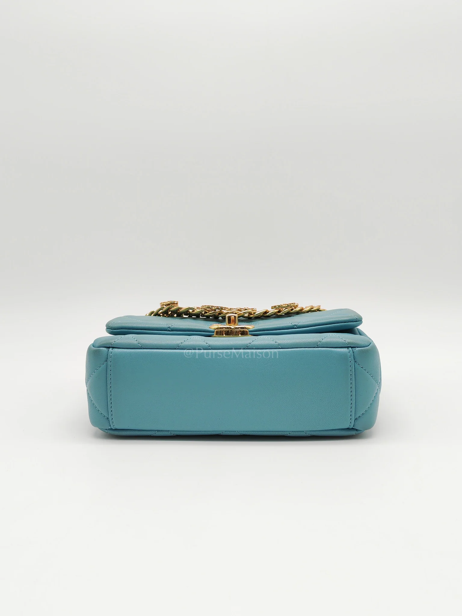Chanel Mini CC Crystal Logo Chain Flap Bag in Light Blue Quilted Lambskin Leather & Gold Hardware Microchip - Image 7
