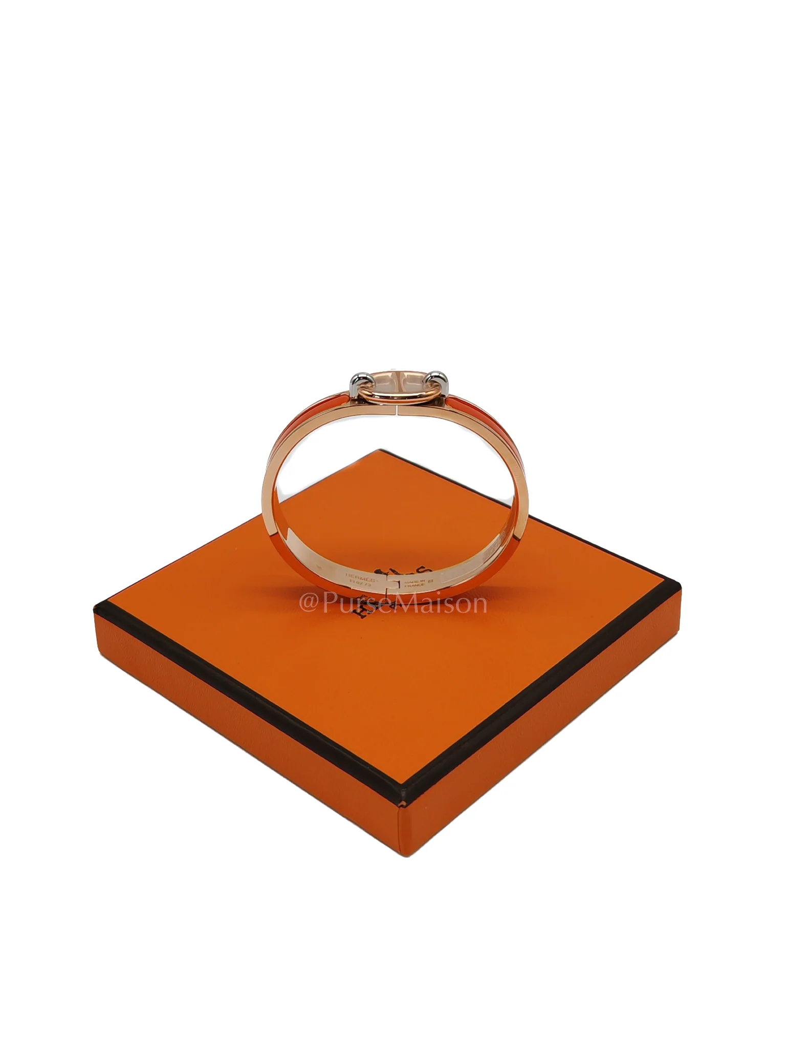 Hermes Clic Chaine d'Ancler Bracelet Orange Enamel in Rose Gold Hardware