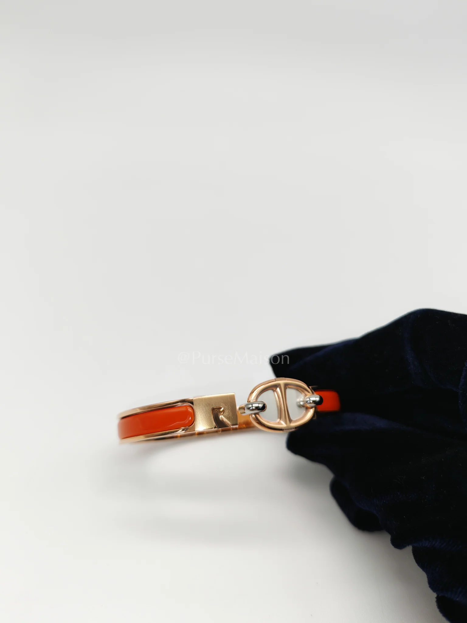Hermes Clic Chaine d'Ancler Bracelet Orange Enamel in Rose Gold Hardware - Image 11
