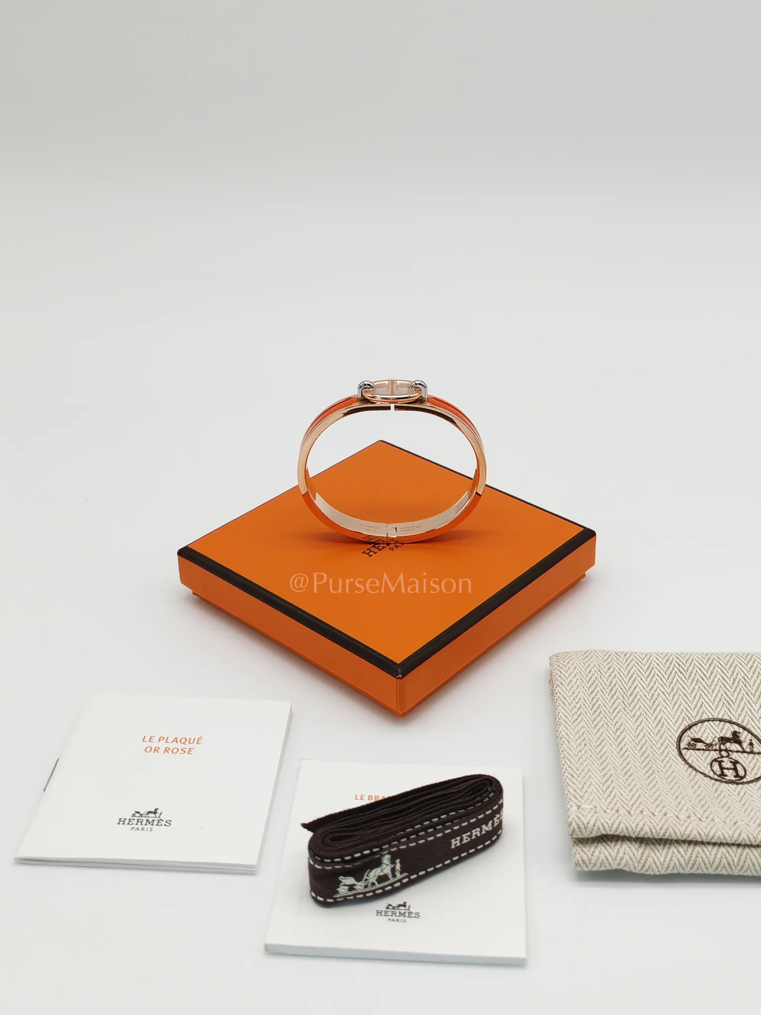 Hermes Clic Chaine d'Ancler Bracelet Orange Enamel in Rose Gold Hardware - Image 14