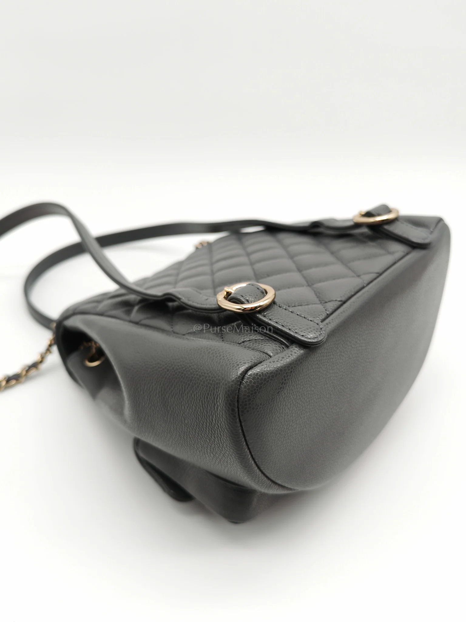 Chanel Mini Duma Backpack in Gray Quilted Caviar Leather and Light Gold Hardware (Microchip) - Image 10