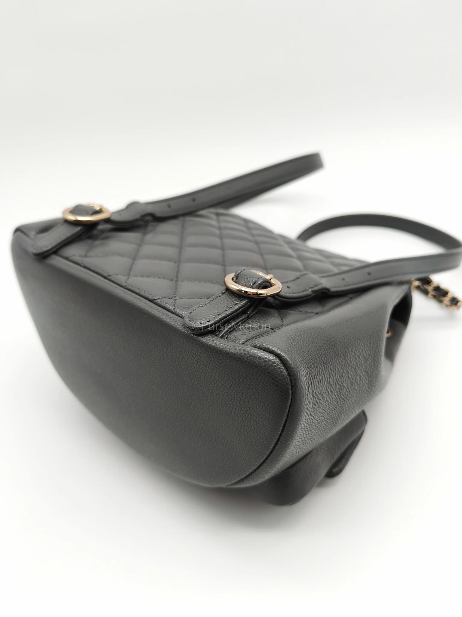 Chanel Mini Duma Backpack in Gray Quilted Caviar Leather and Light Gold Hardware (Microchip) - Image 11