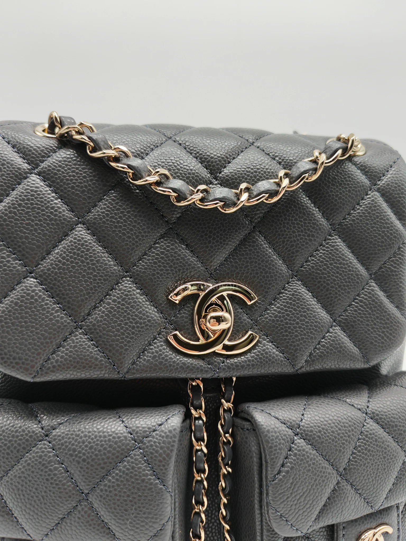 Chanel Mini Duma Backpack in Gray Quilted Caviar Leather and Light Gold Hardware (Microchip) - Image 13