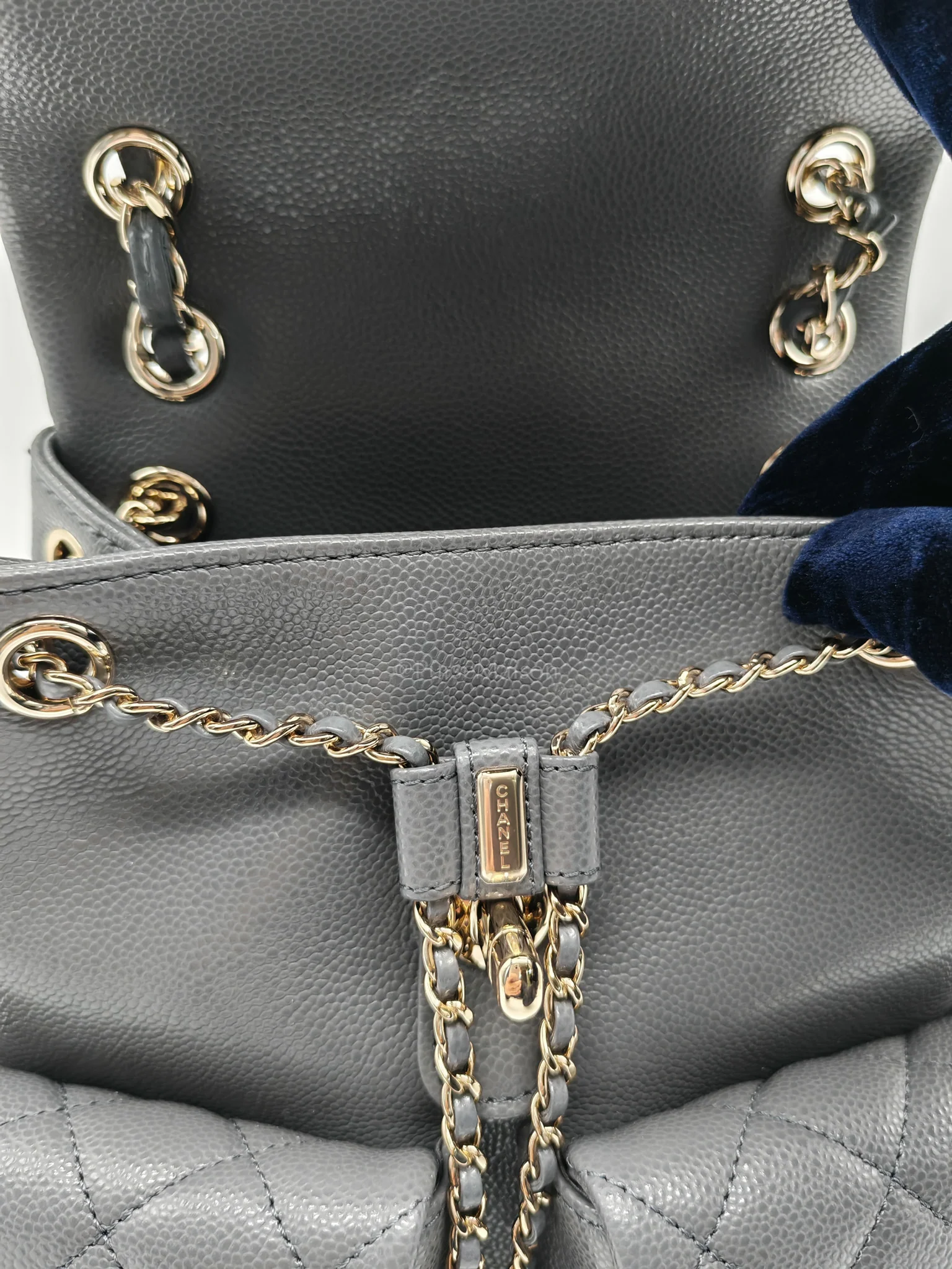 Chanel Mini Duma Backpack in Gray Quilted Caviar Leather and Light Gold Hardware (Microchip) - Image 20