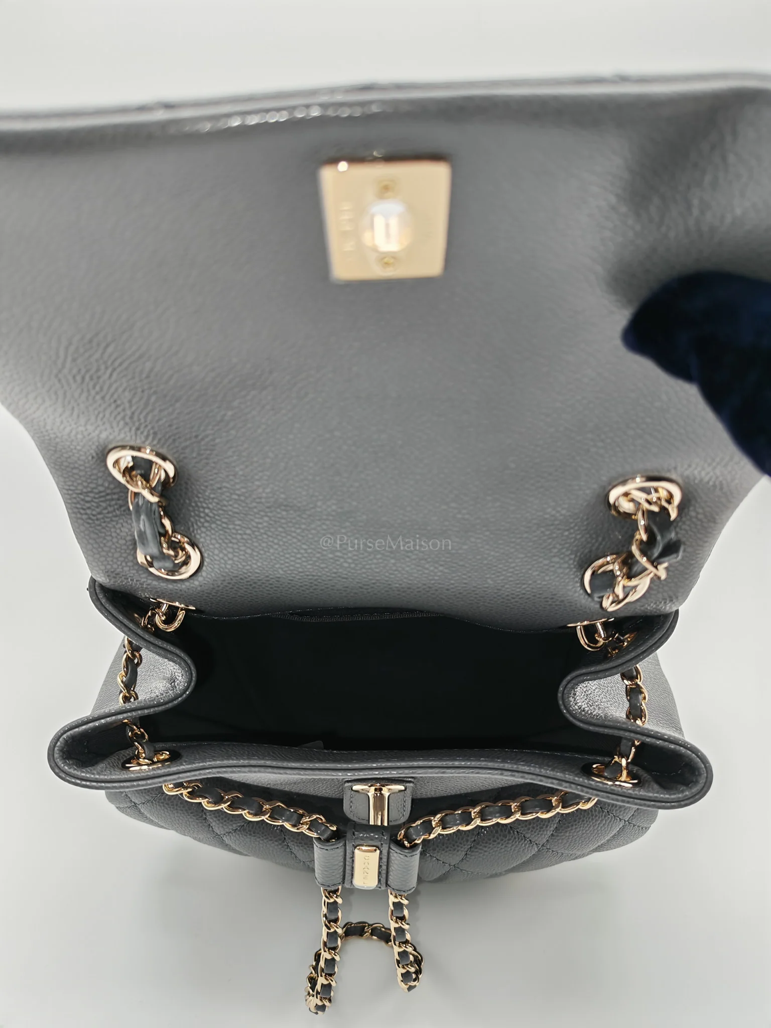 Chanel Mini Duma Backpack in Gray Quilted Caviar Leather and Light Gold Hardware (Microchip) - Image 22