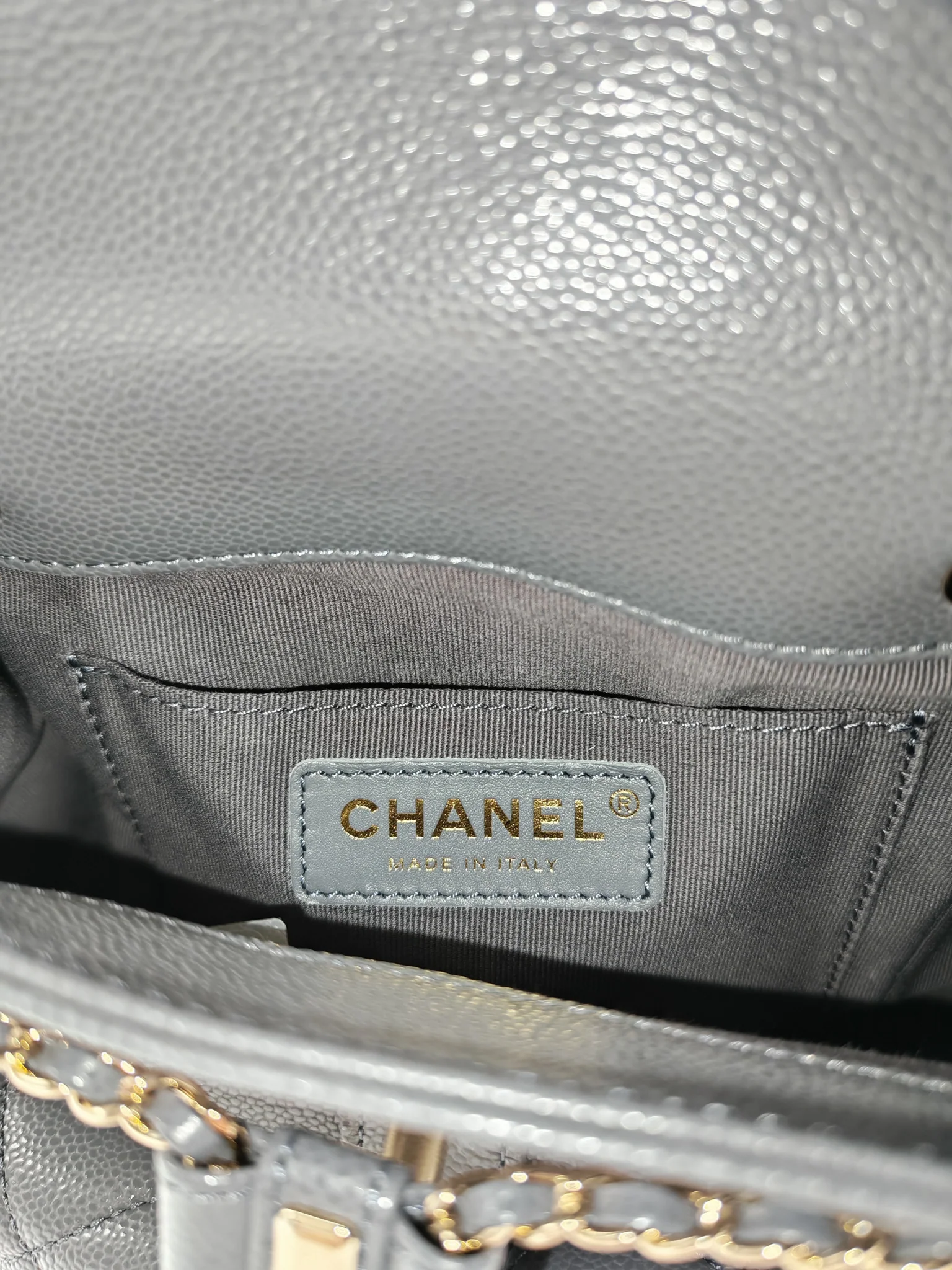 Chanel Mini Duma Backpack in Gray Quilted Caviar Leather and Light Gold Hardware (Microchip) - Image 23