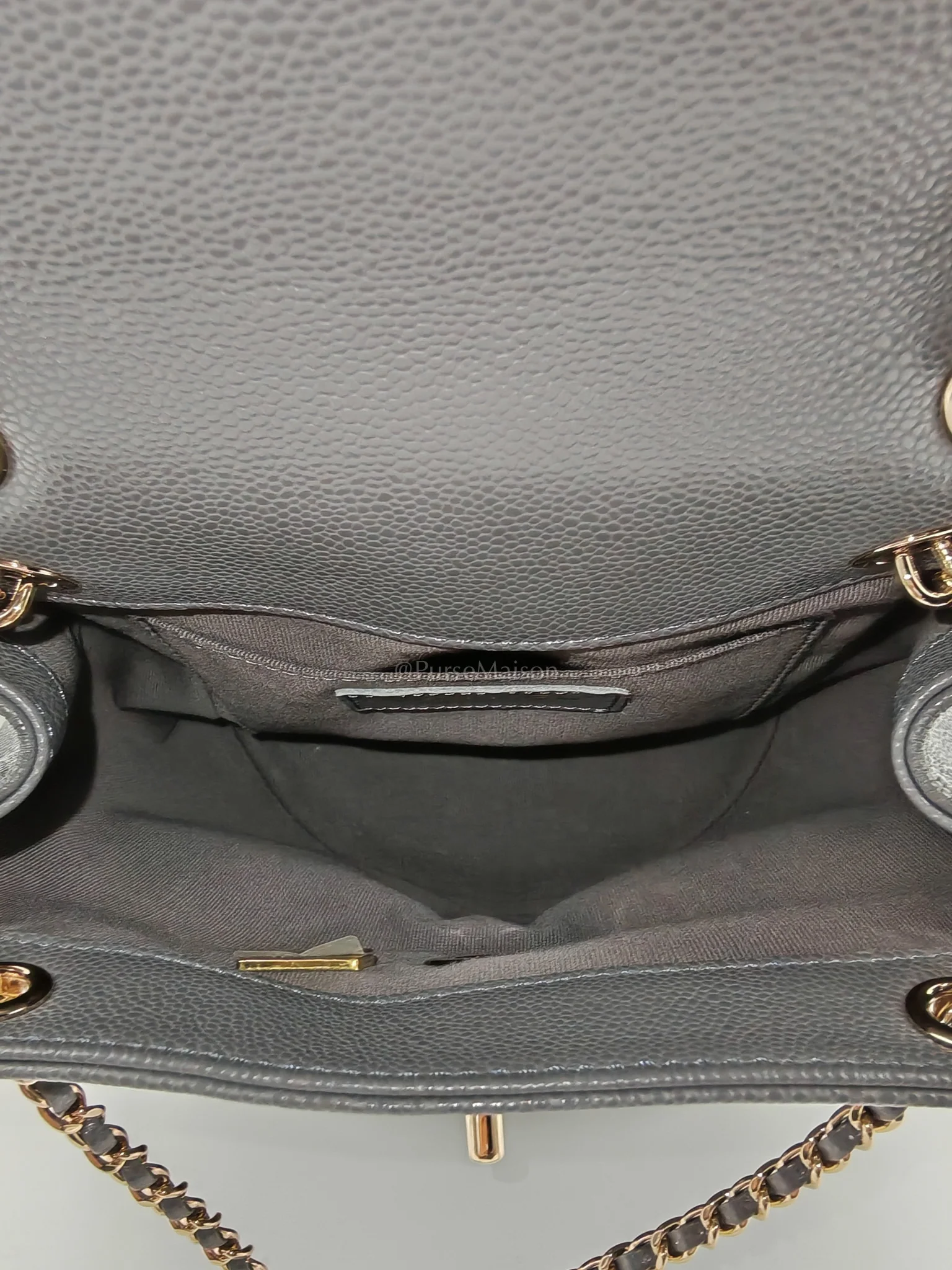 Chanel Mini Duma Backpack in Gray Quilted Caviar Leather and Light Gold Hardware (Microchip) - Image 24