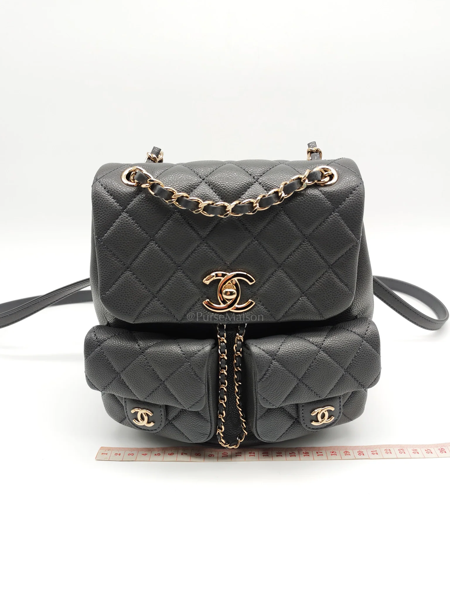 Chanel Mini Duma Backpack in Gray Quilted Caviar Leather and Light Gold Hardware (Microchip) - Image 25