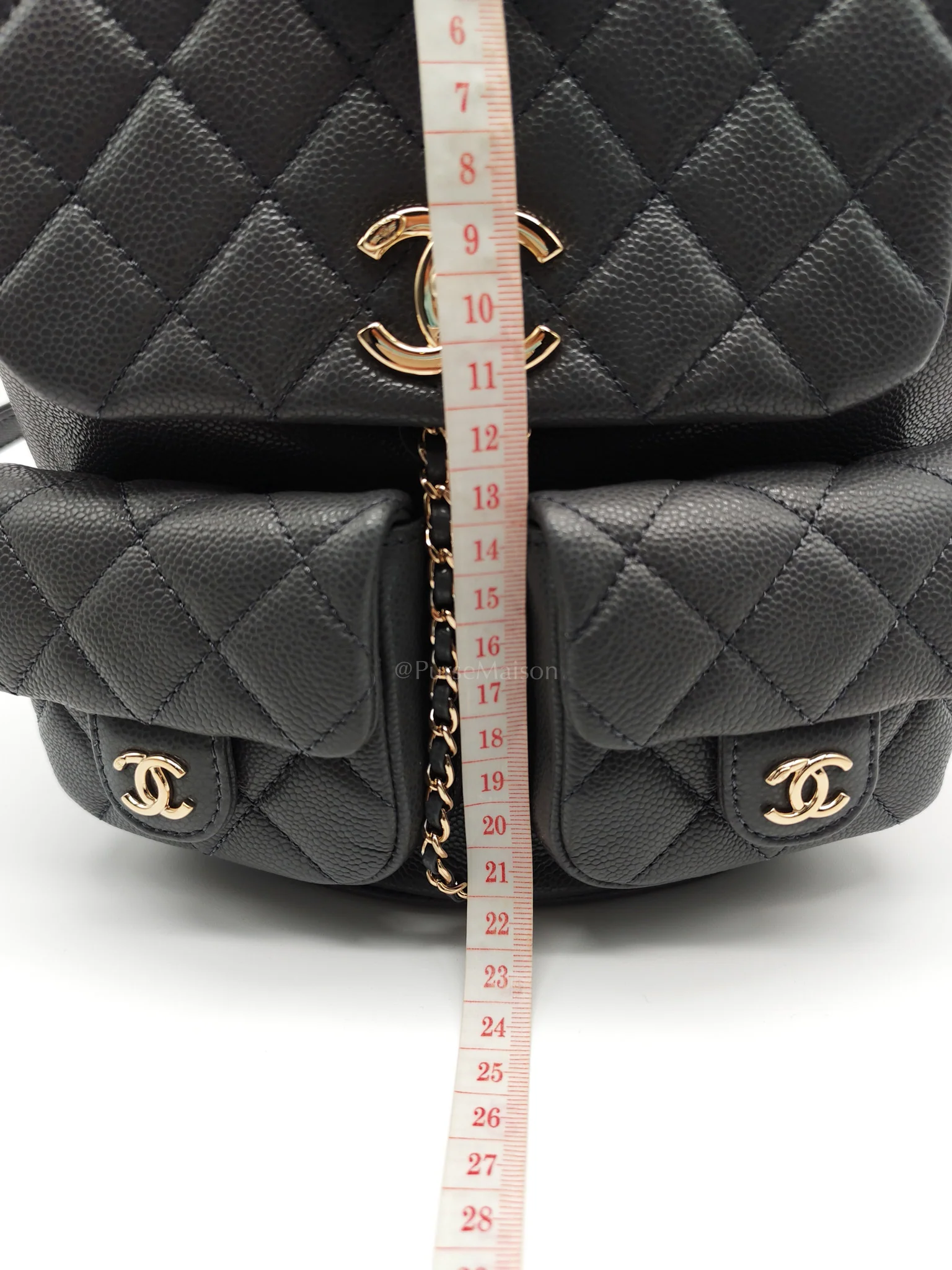 Chanel Mini Duma Backpack in Gray Quilted Caviar Leather and Light Gold Hardware (Microchip) - Image 26