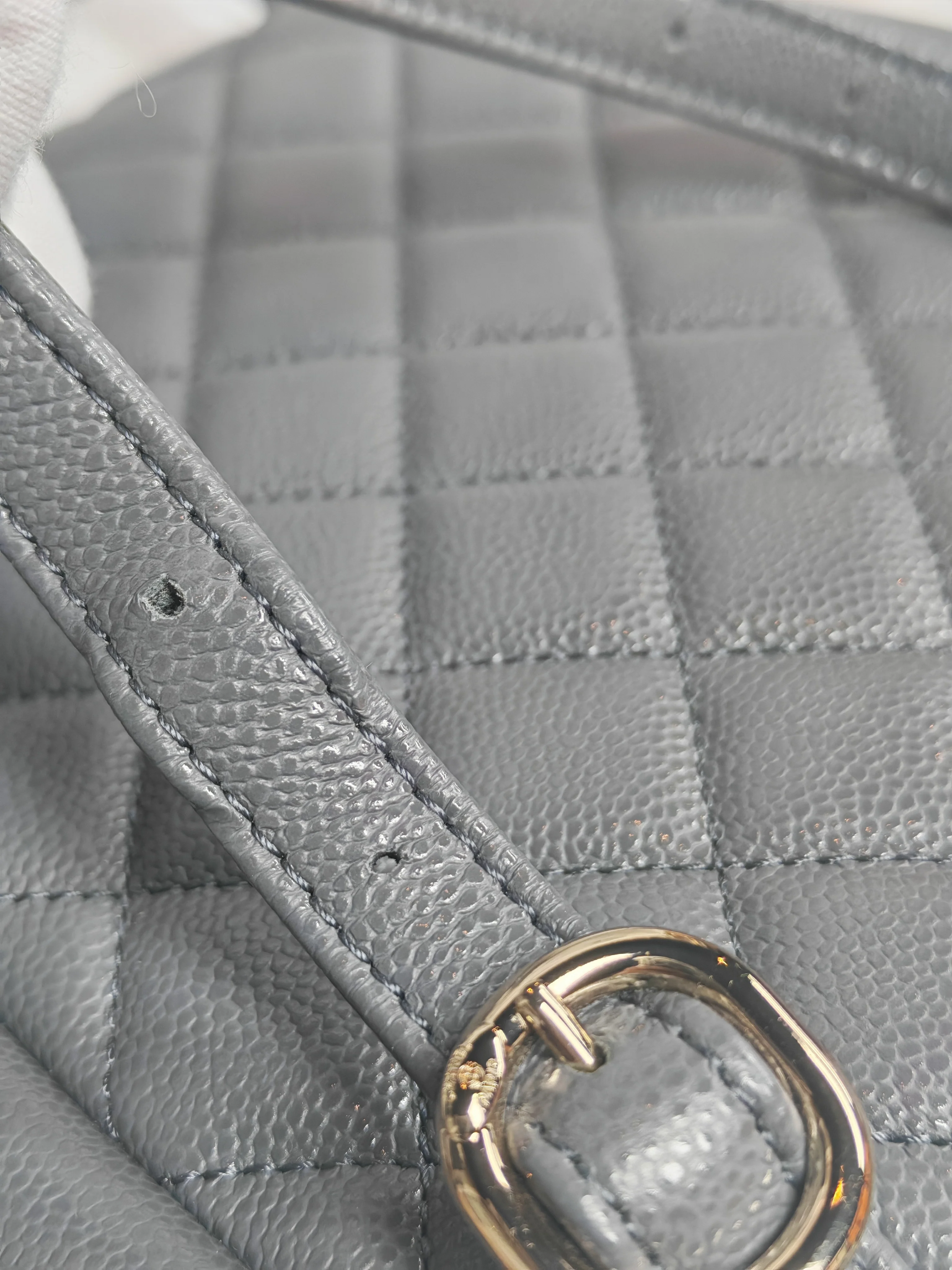 Chanel Mini Duma Backpack in Gray Quilted Caviar Leather and Light Gold Hardware (Microchip) - Image 29
