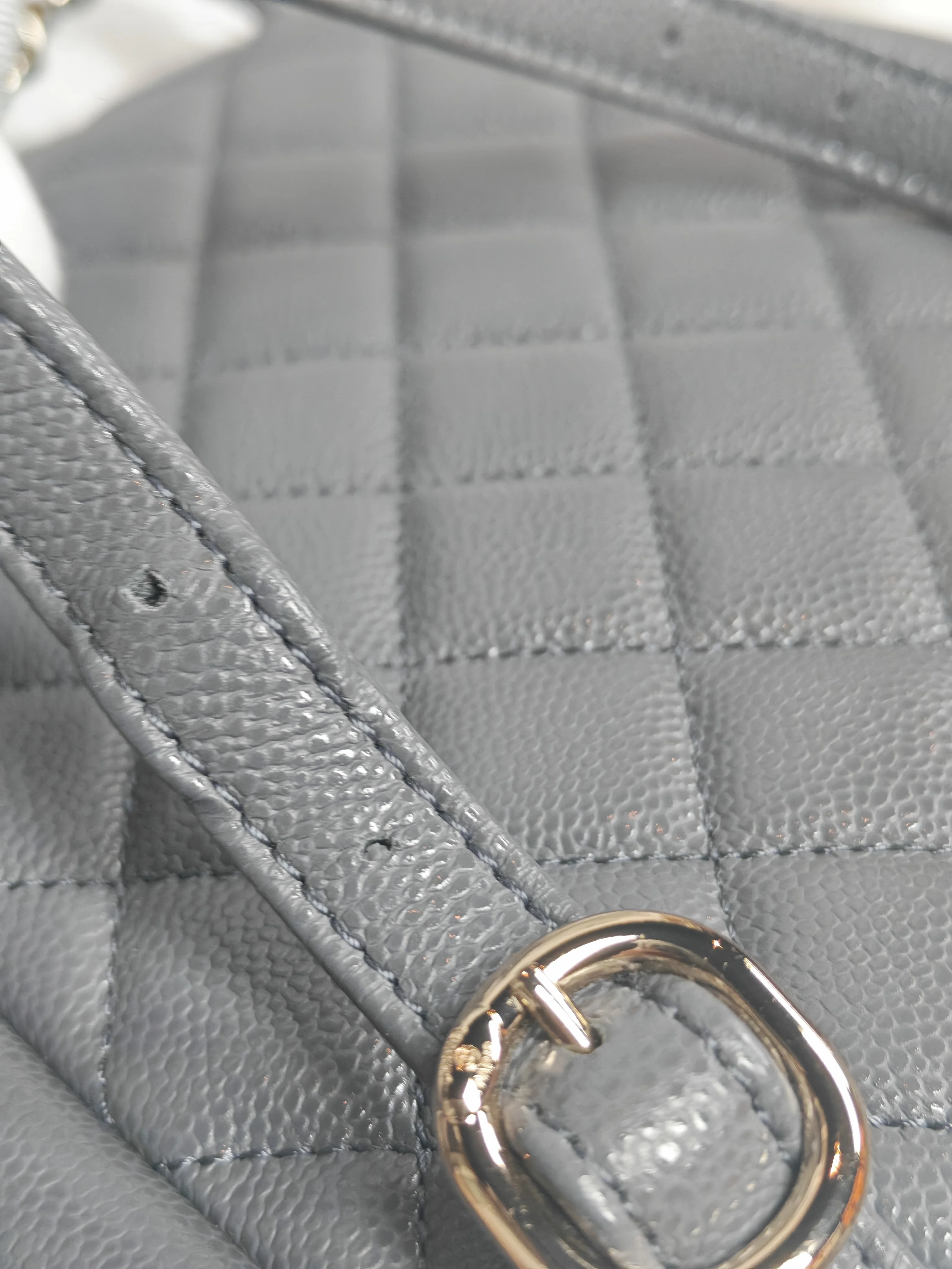 Chanel Mini Duma Backpack in Gray Quilted Caviar Leather and Light Gold Hardware (Microchip) - Image 30