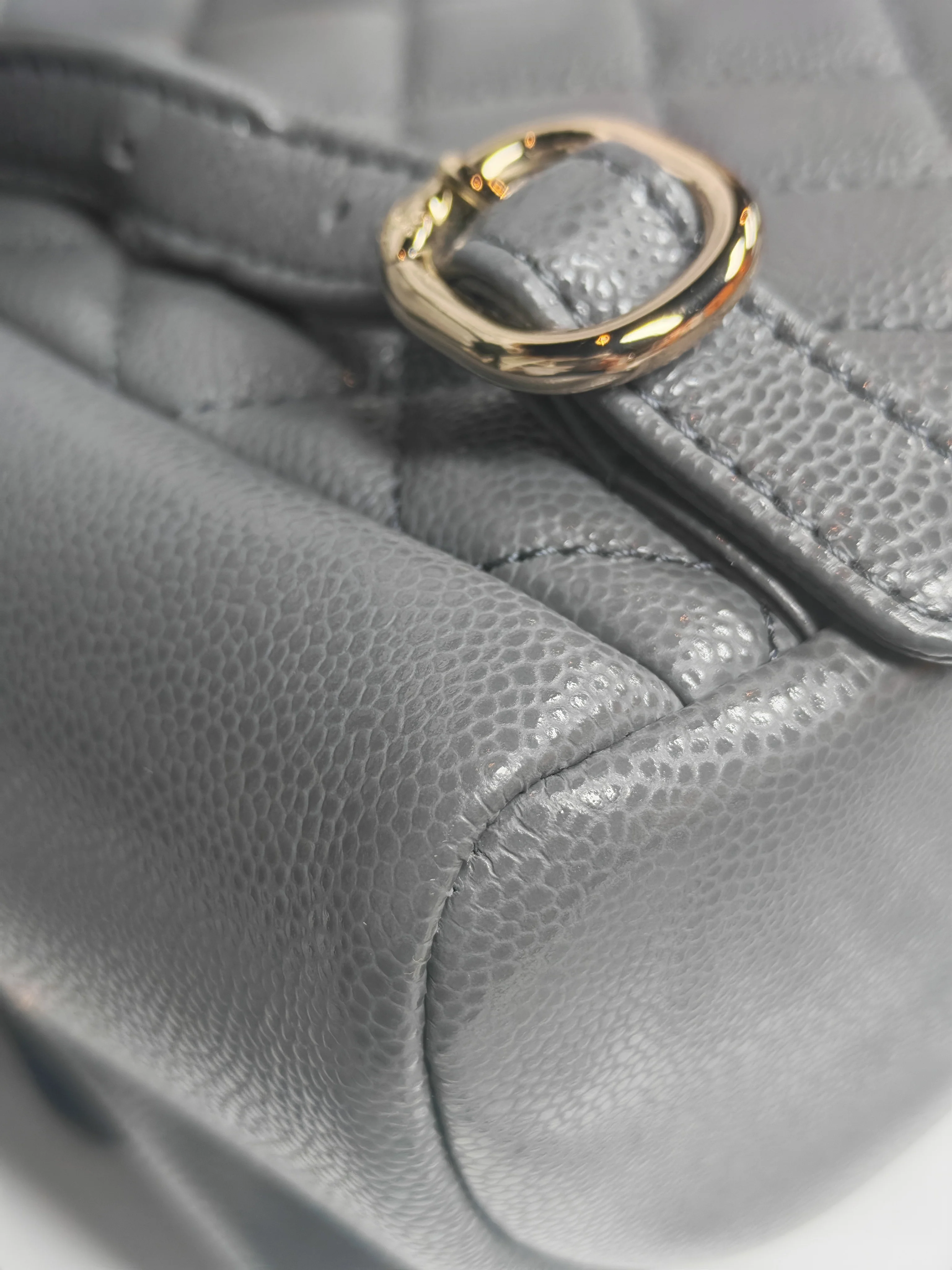 Chanel Mini Duma Backpack in Gray Quilted Caviar Leather and Light Gold Hardware (Microchip) - Image 31