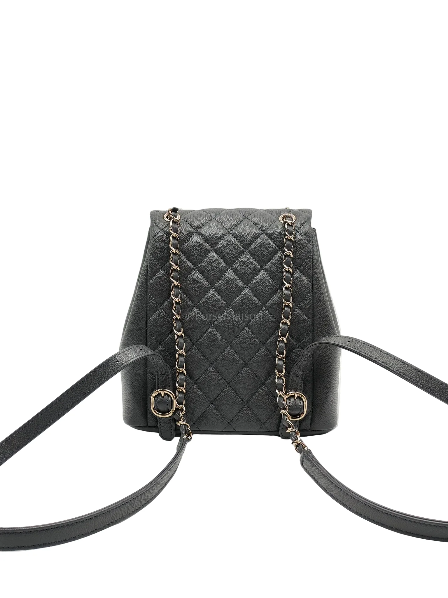 Chanel Mini Duma Backpack in Gray Quilted Caviar Leather and Light Gold Hardware (Microchip) - Image 4