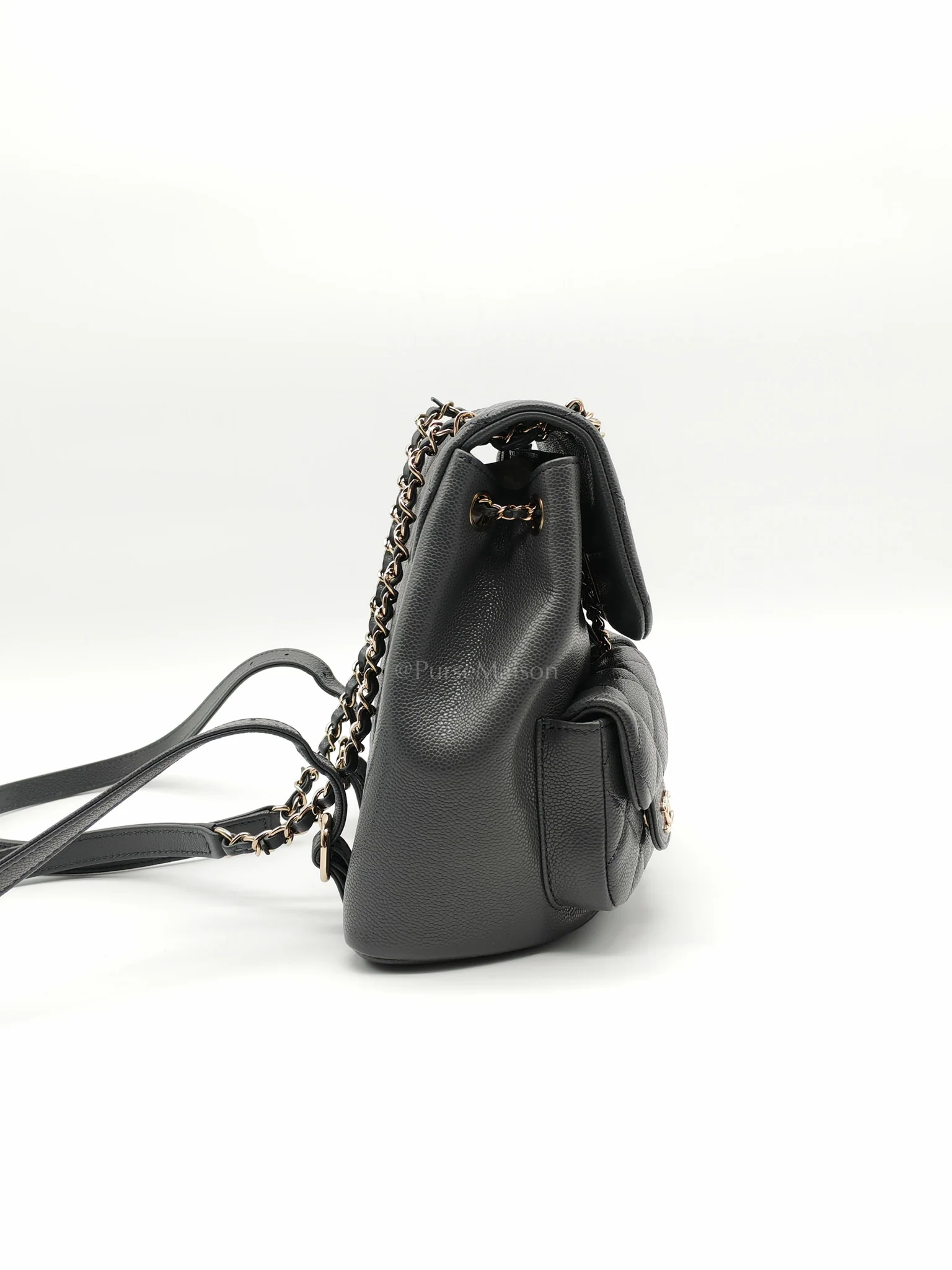 Chanel Mini Duma Backpack in Gray Quilted Caviar Leather and Light Gold Hardware (Microchip) - Image 5