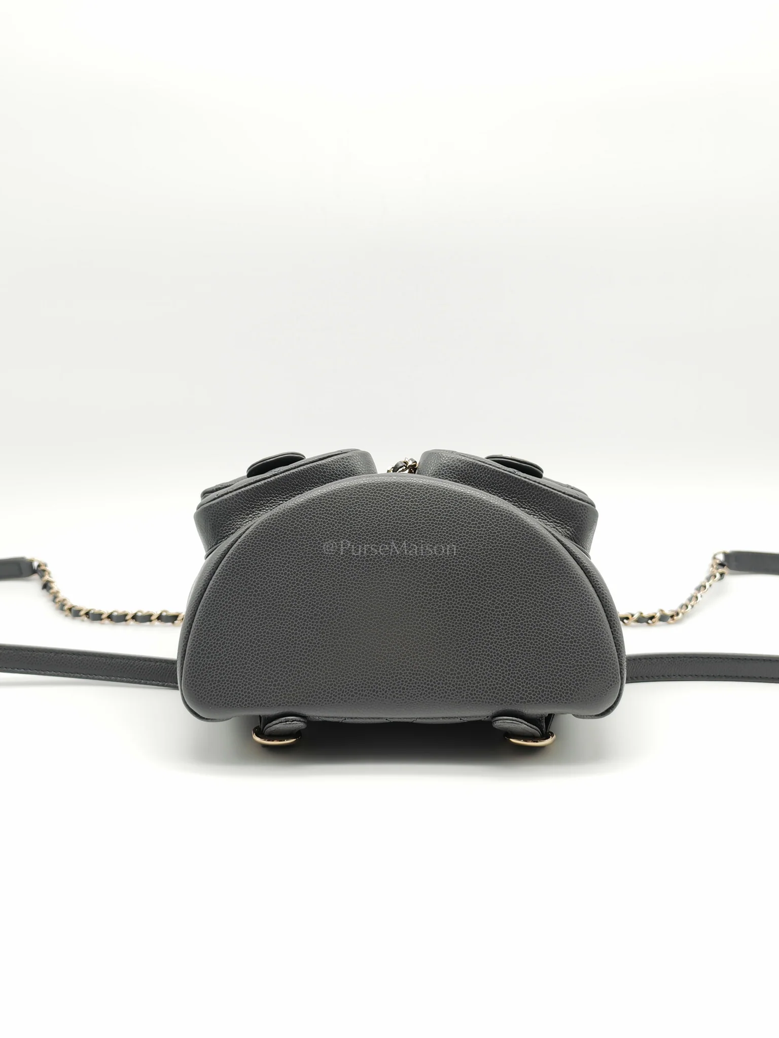 Chanel Mini Duma Backpack in Gray Quilted Caviar Leather and Light Gold Hardware (Microchip) - Image 7