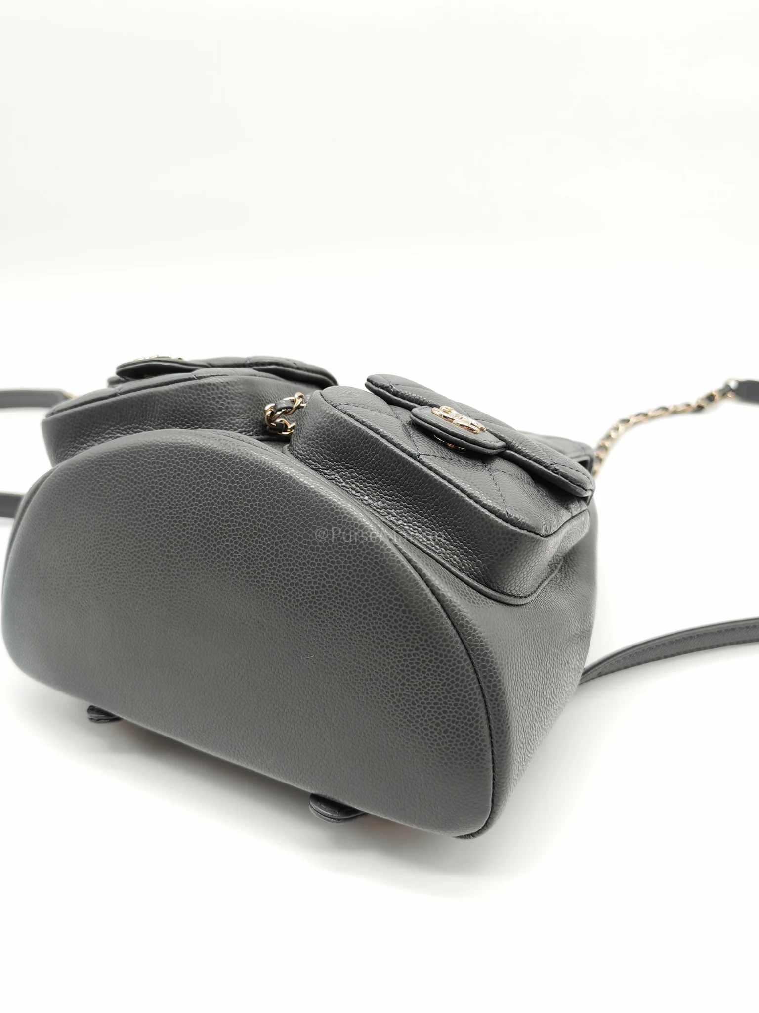 Chanel Mini Duma Backpack in Gray Quilted Caviar Leather and Light Gold Hardware (Microchip) - Image 9
