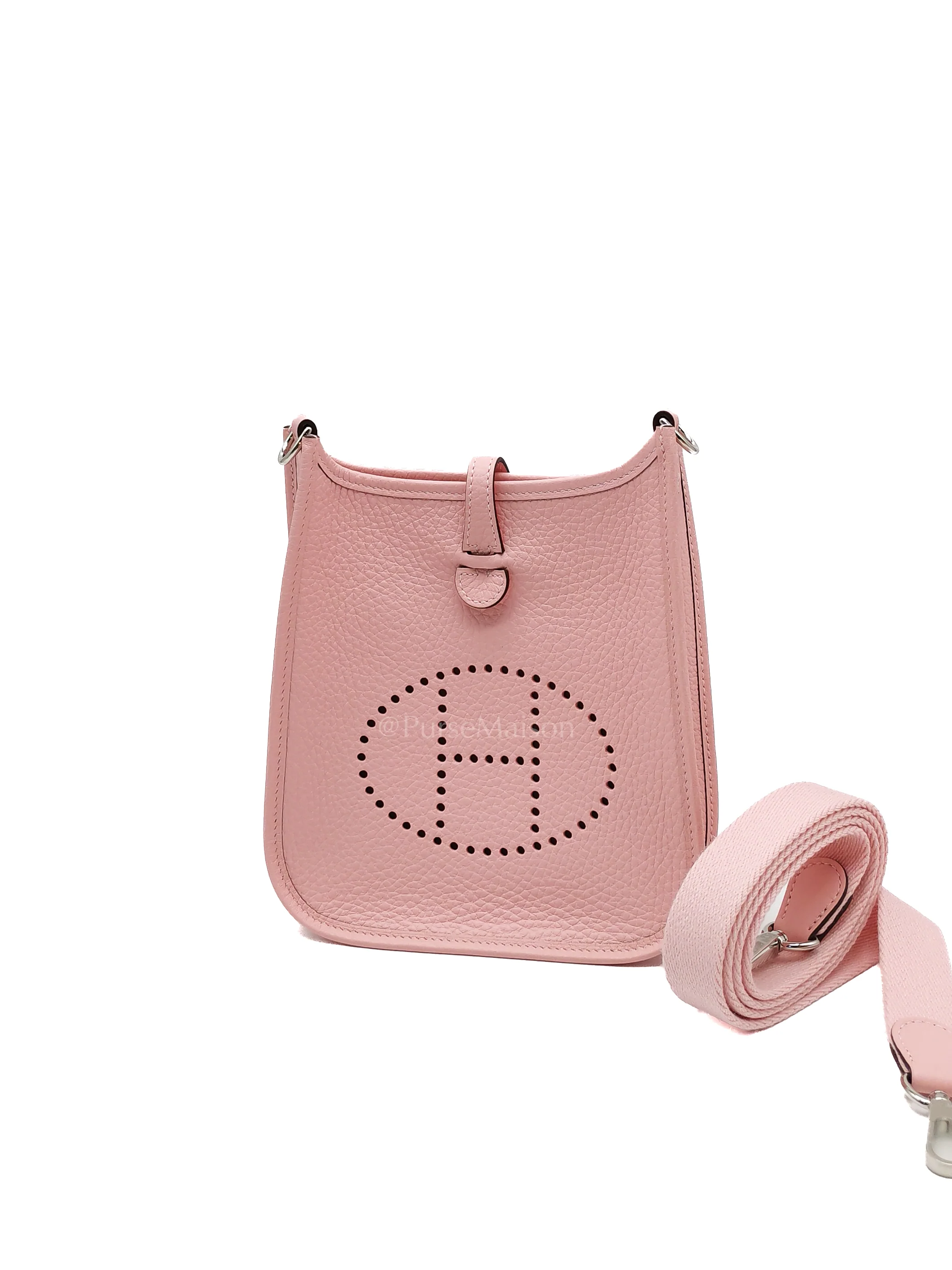 Hermes Mini Evelyne TPM in Rose Sakura Clemence Leather and Palladium Hardware Stamp K (2025) - Image 3