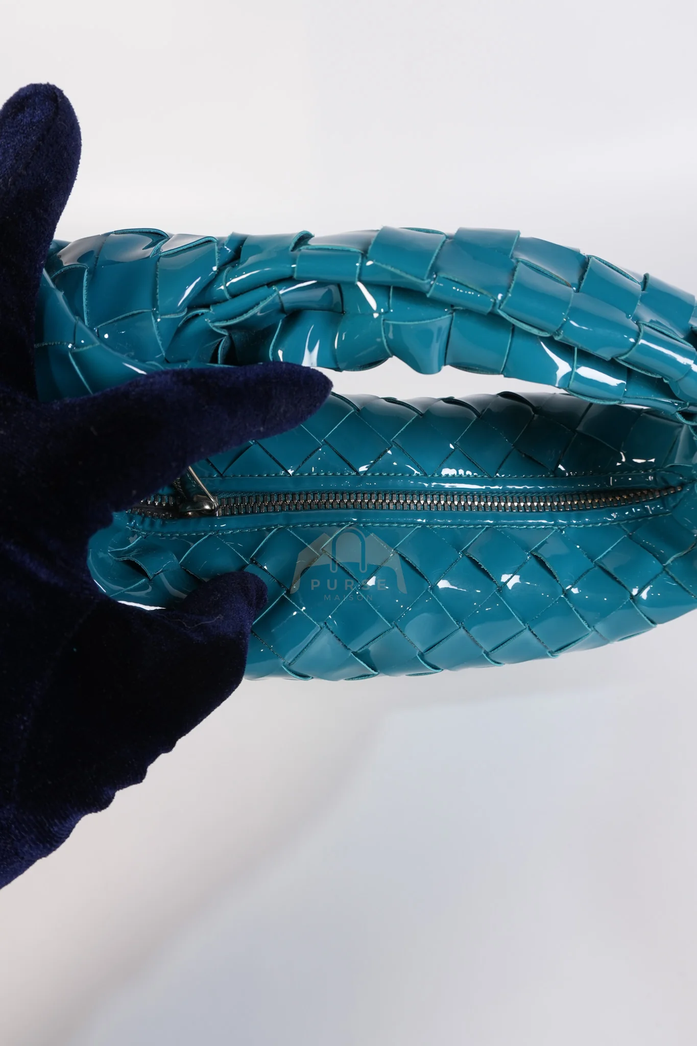 Bottega Veneta Mini Jodie in Teal Patent Intrecciato Leather & Silver Hardware - Image 21