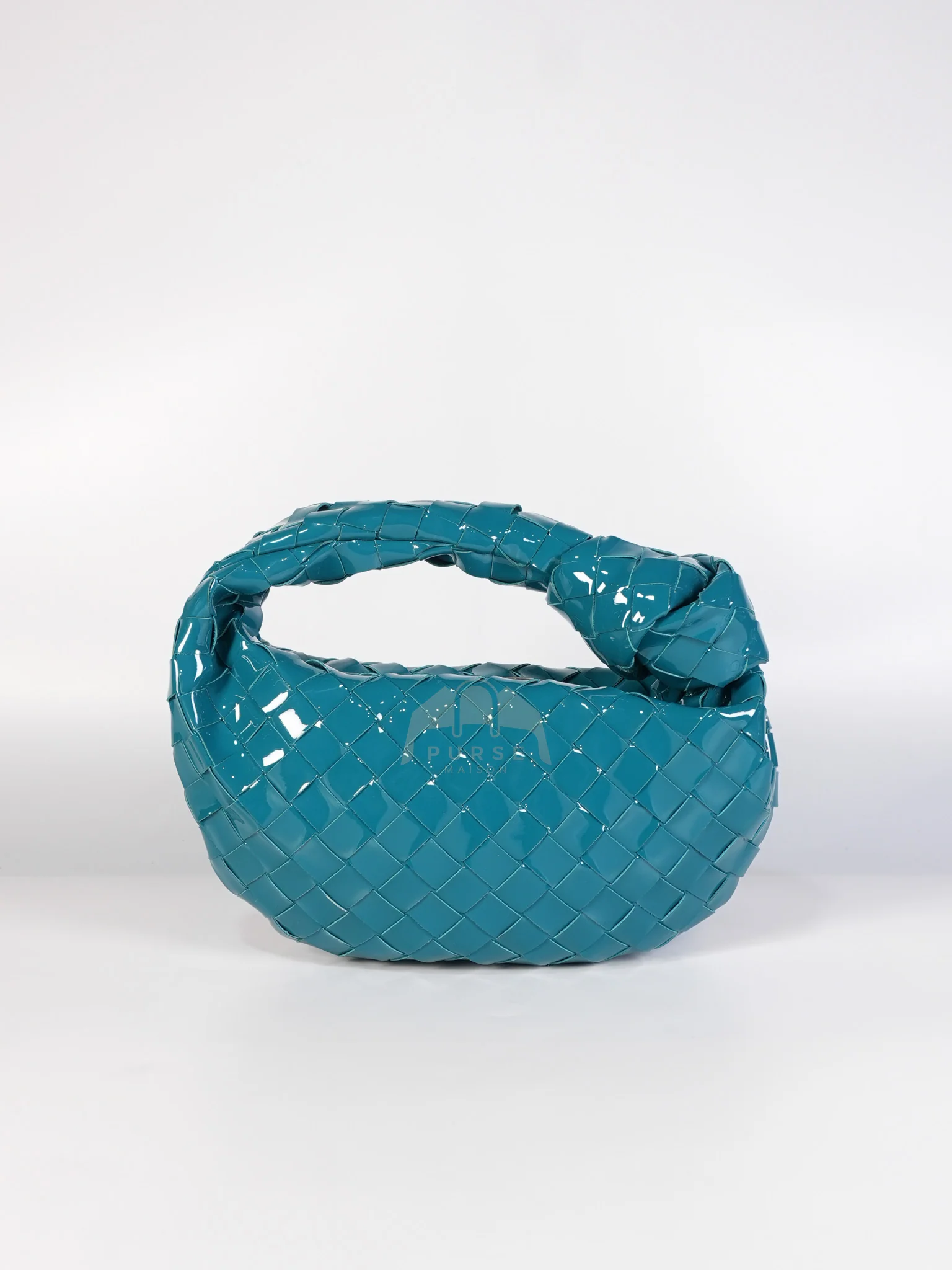 Bottega Veneta Mini Jodie in Teal Patent Intrecciato Leather & Silver Hardware - Image 4