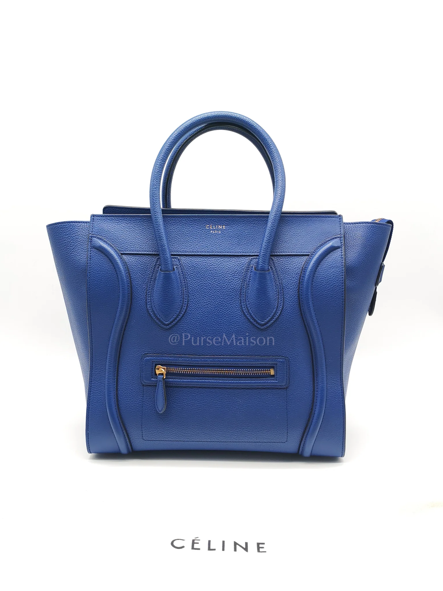 Celine Mini Luggage Tote Bag in Blue Grained Calfskin Leather - Image 34