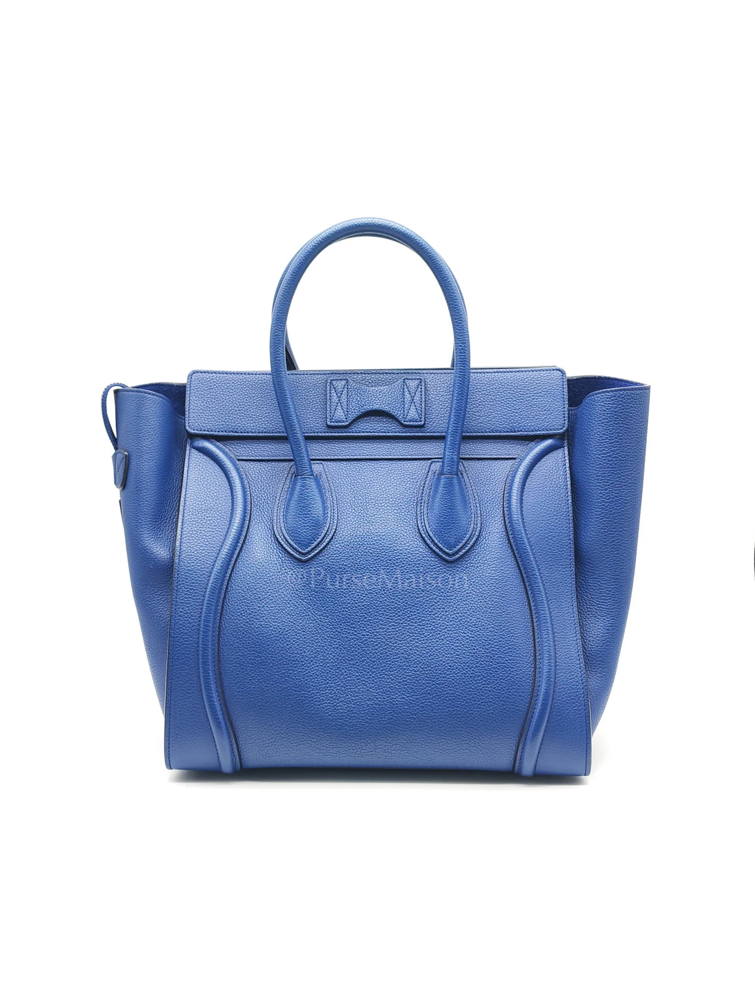 Celine Mini Luggage Tote Bag in Blue Grained Calfskin Leather - Image 4