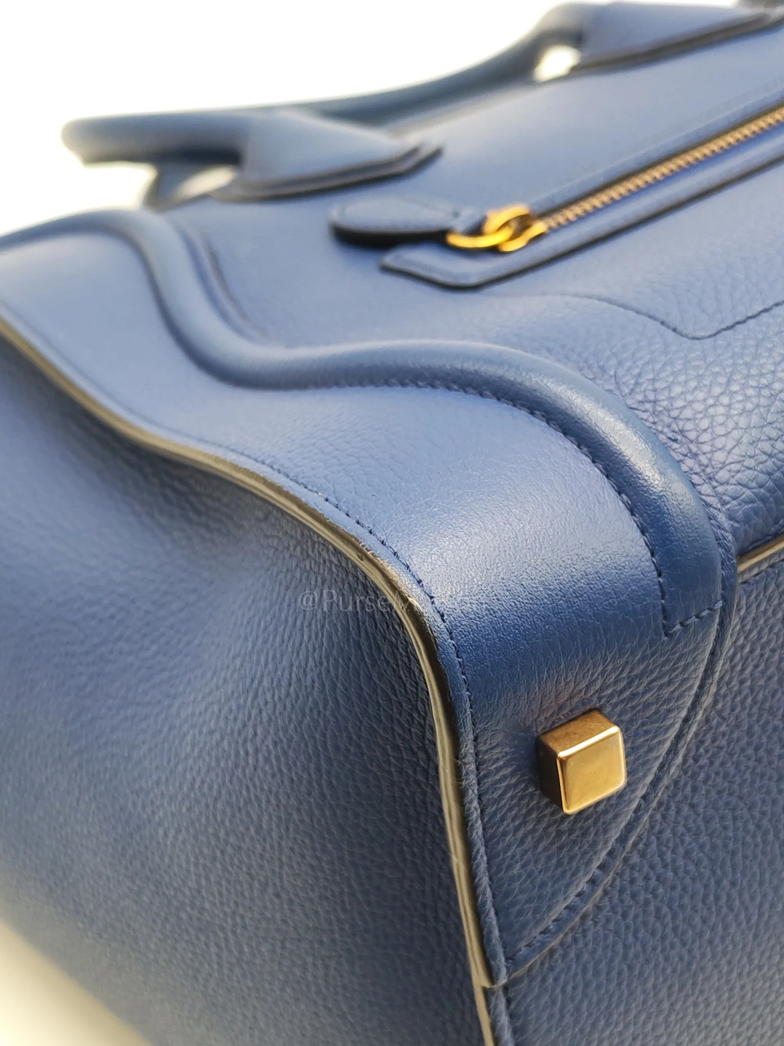 Celine Mini Luggage Tote Bag in Blue Grained Calfskin Leather - Image 8