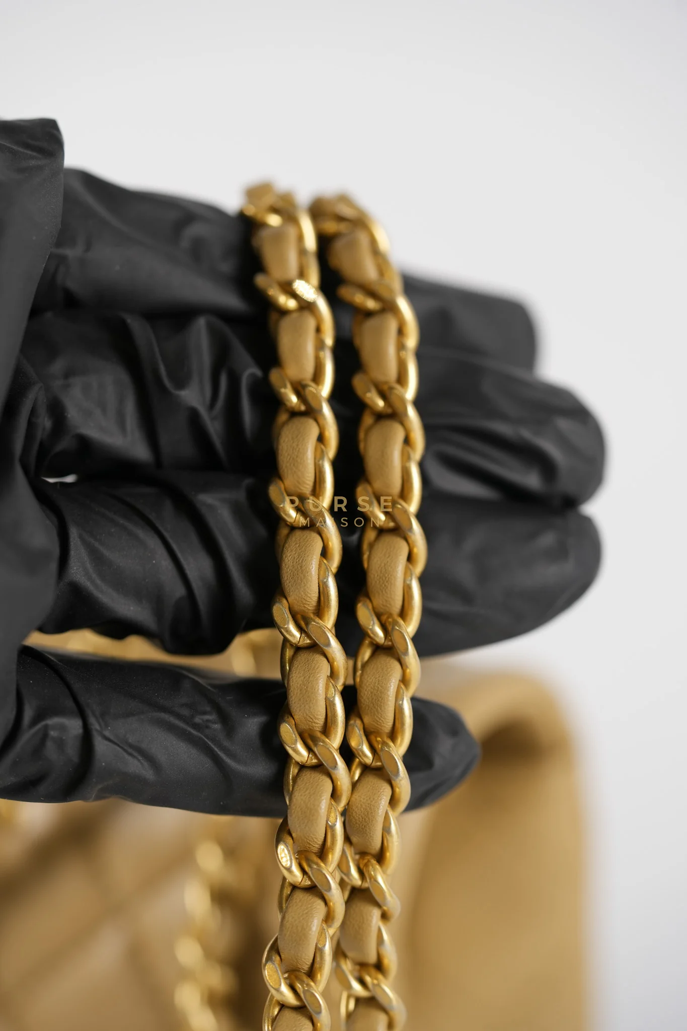 Chanel Mini Rectangle Flap Bag in Pearl Crush Beige Fonce Lambskin Leather & Gold Hardware Microchip - Image 14