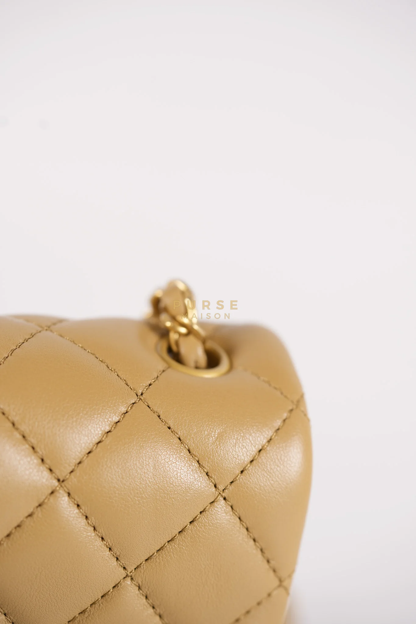 Chanel Mini Rectangle Flap Bag in Pearl Crush Beige Fonce Lambskin Leather & Gold Hardware Microchip - Image 16