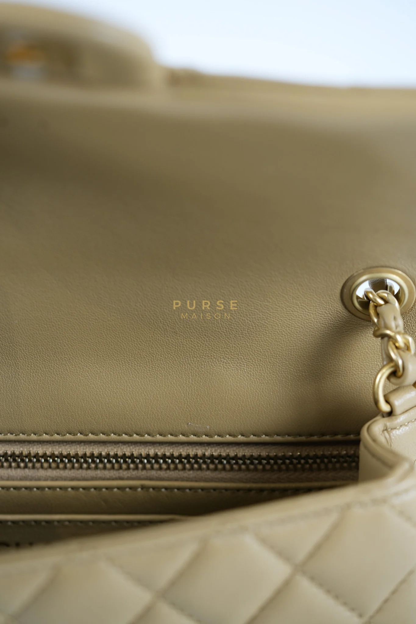 Chanel Mini Rectangle Flap Bag in Pearl Crush Beige Fonce Lambskin Leather & Gold Hardware Microchip - Image 19