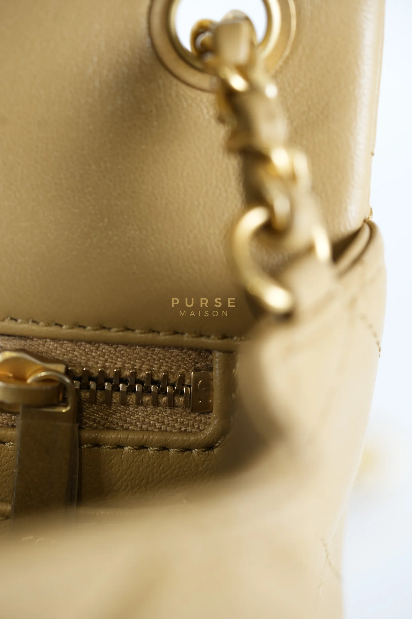 Chanel Mini Rectangle Flap Bag in Pearl Crush Beige Fonce Lambskin Leather & Gold Hardware Microchip - Image 24