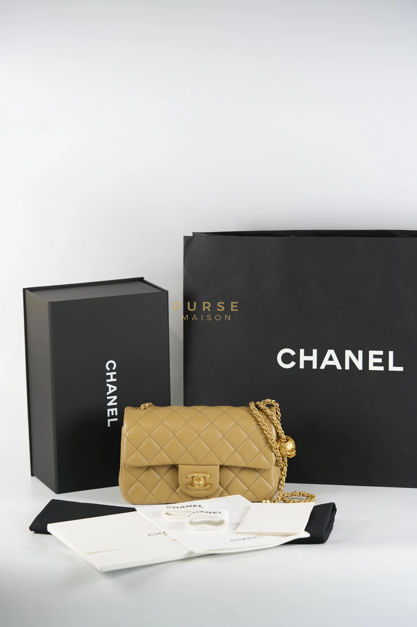 Chanel Mini Rectangle Flap Bag in Pearl Crush Beige Fonce Lambskin Leather & Gold Hardware Microchip - Image 33