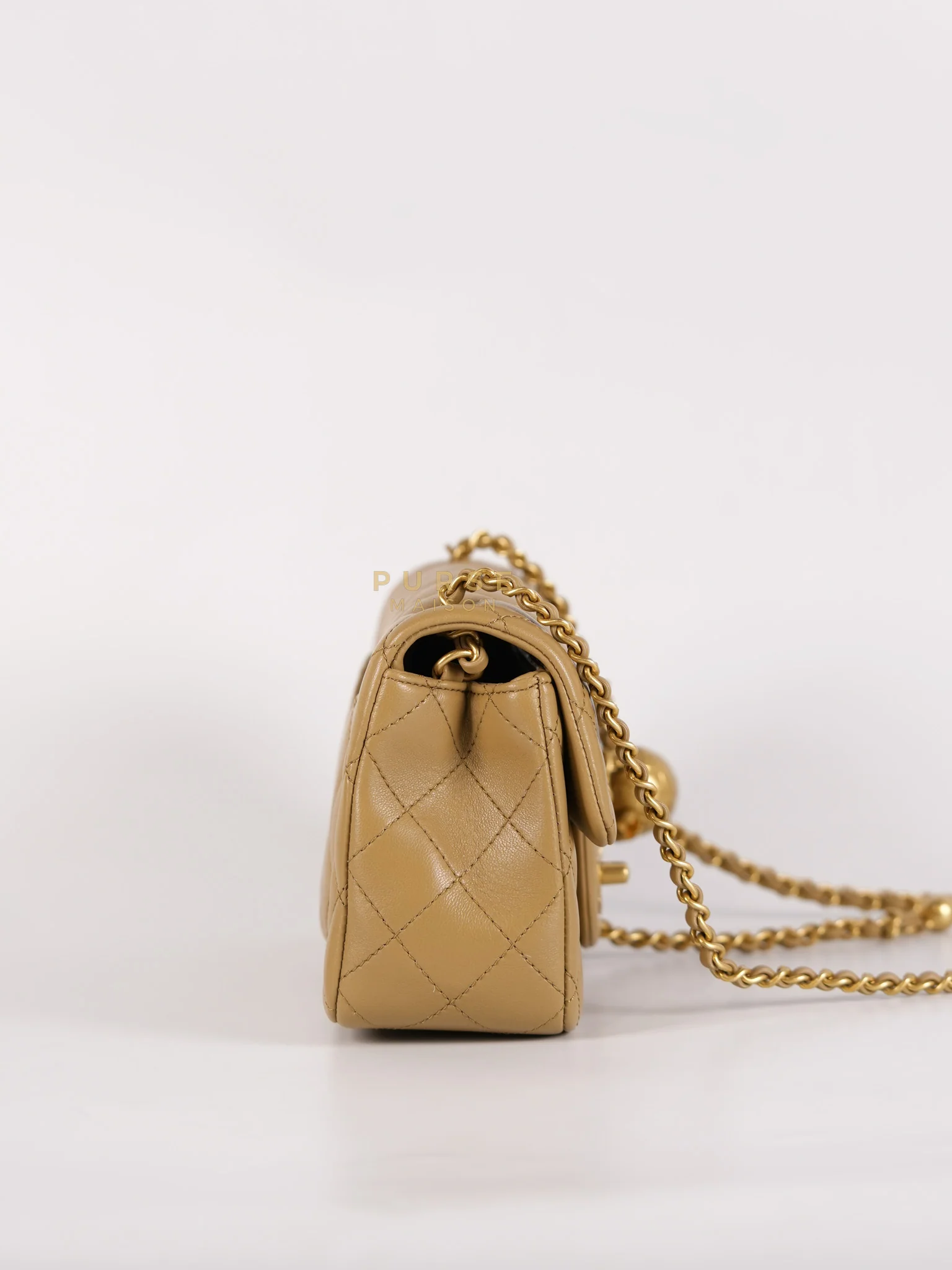Chanel Mini Rectangle Flap Bag in Pearl Crush Beige Fonce Lambskin Leather & Gold Hardware Microchip - Image 6