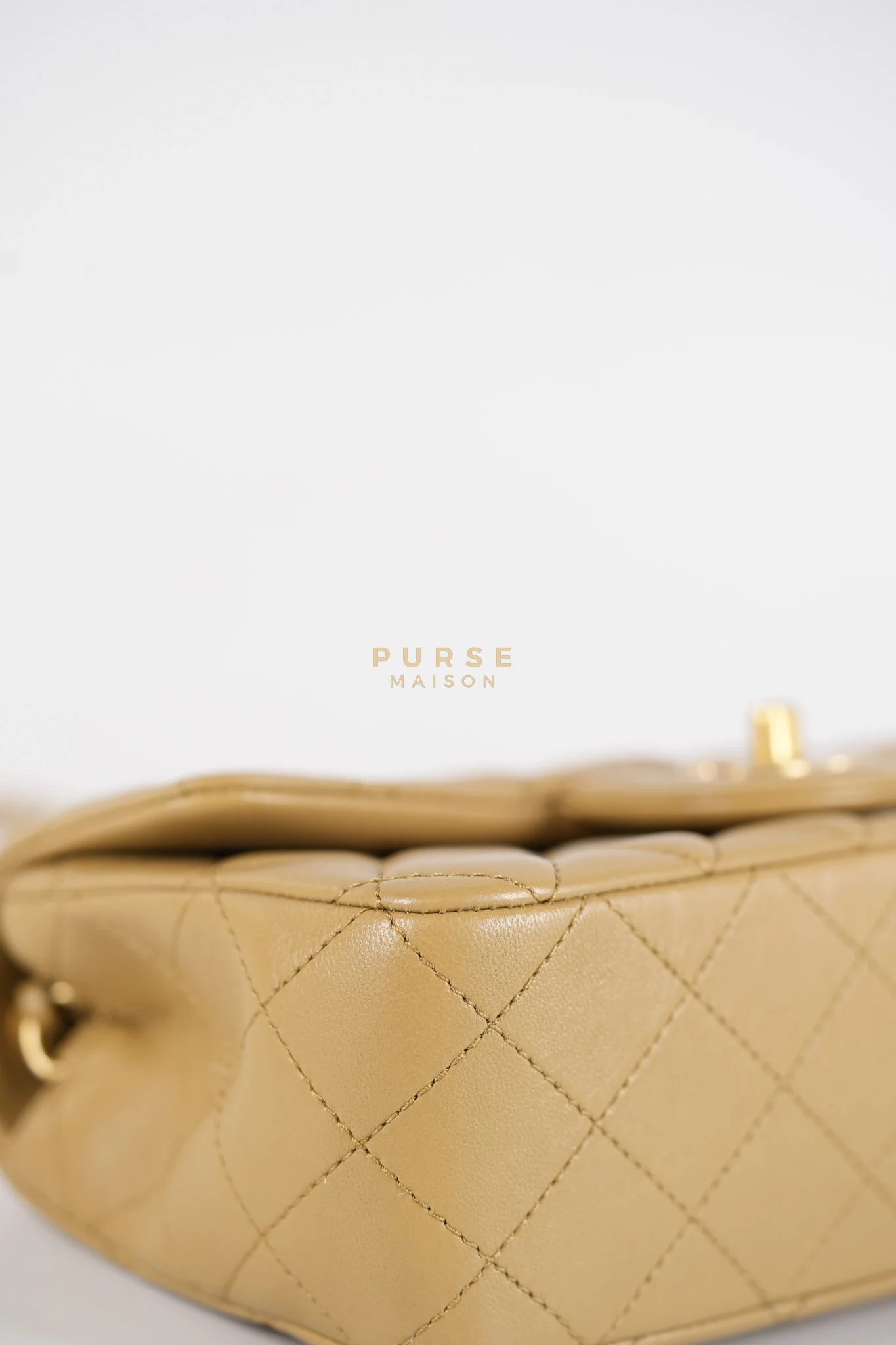 Chanel Mini Rectangle Flap Bag in Pearl Crush Beige Fonce Lambskin Leather & Gold Hardware Microchip - Image 8
