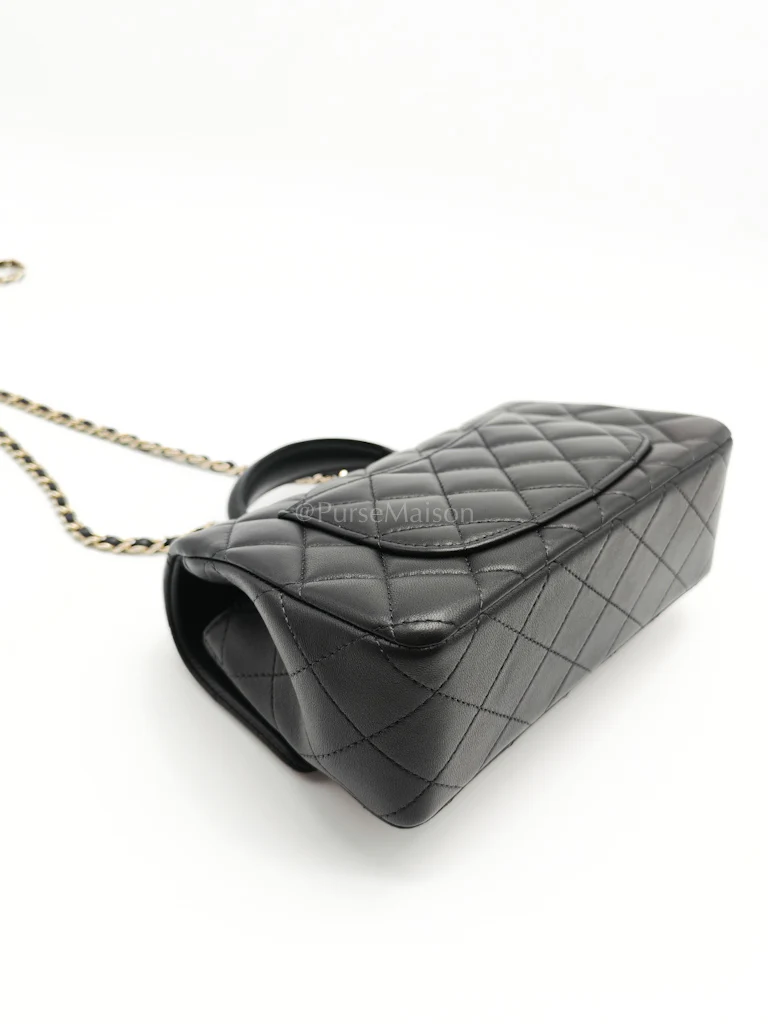 Chanel Mini Rectangle Top Handle Bag in Black Lambskin Leather & Light Gold Hardware Microchip - Image 10