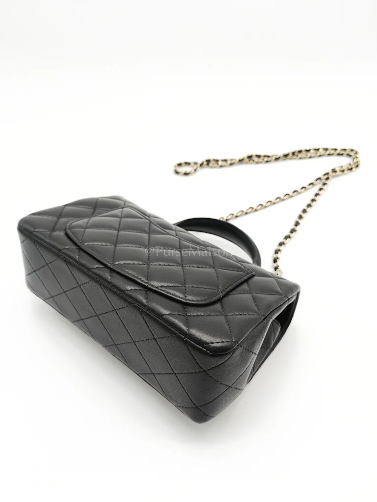 Chanel Mini Rectangle Top Handle Bag in Black Lambskin Leather & Light Gold Hardware Microchip - Image 11