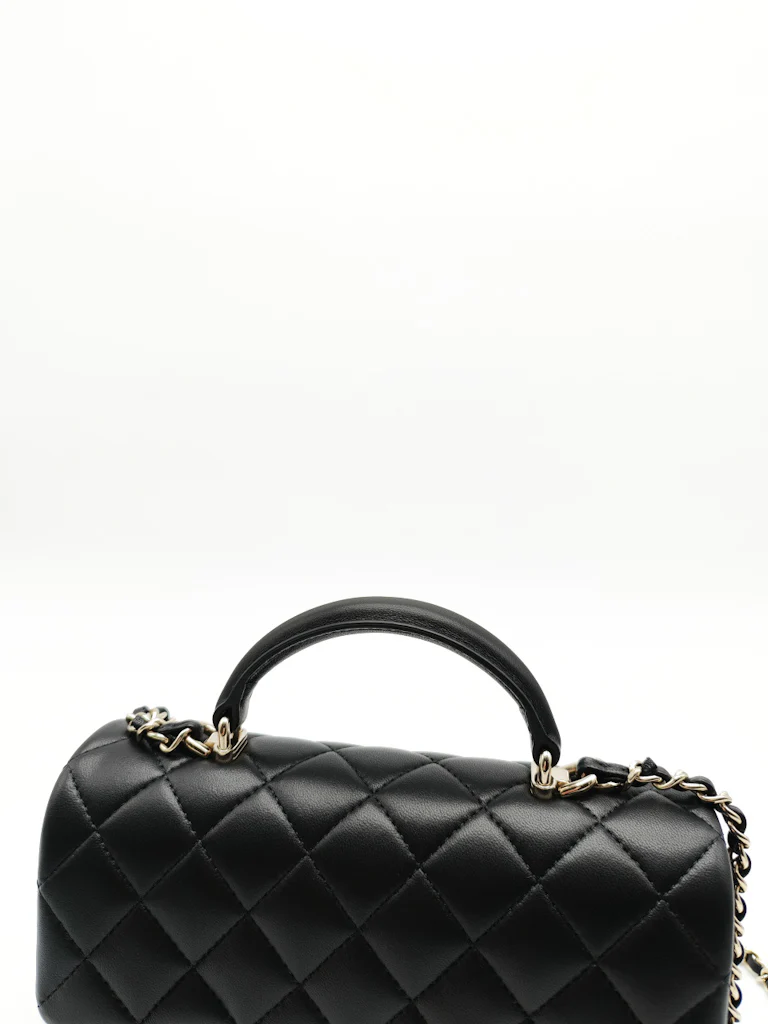 Chanel Mini Rectangle Top Handle Bag in Black Lambskin Leather & Light Gold Hardware Microchip - Image 12