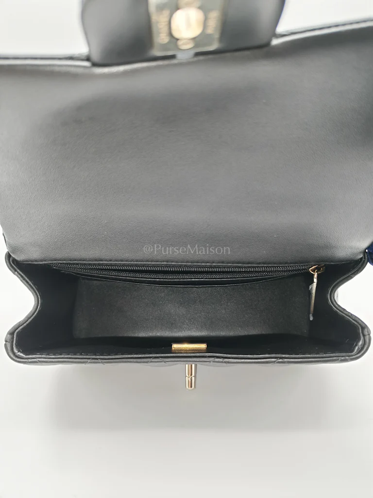 Chanel Mini Rectangle Top Handle Bag in Black Lambskin Leather & Light Gold Hardware Microchip - Image 16