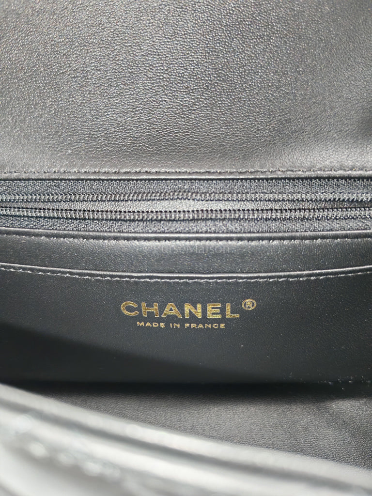 Chanel Mini Rectangle Top Handle Bag in Black Lambskin Leather & Light Gold Hardware Microchip - Image 18