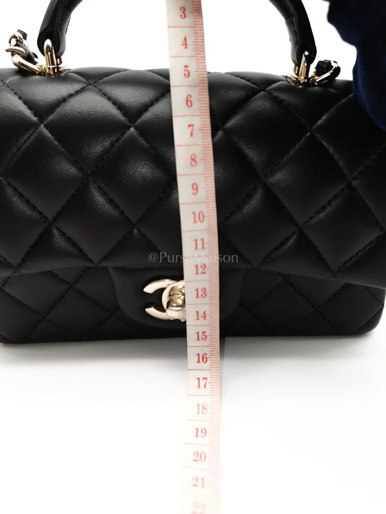 Chanel Mini Rectangle Top Handle Bag in Black Lambskin Leather & Light Gold Hardware Microchip - Image 20