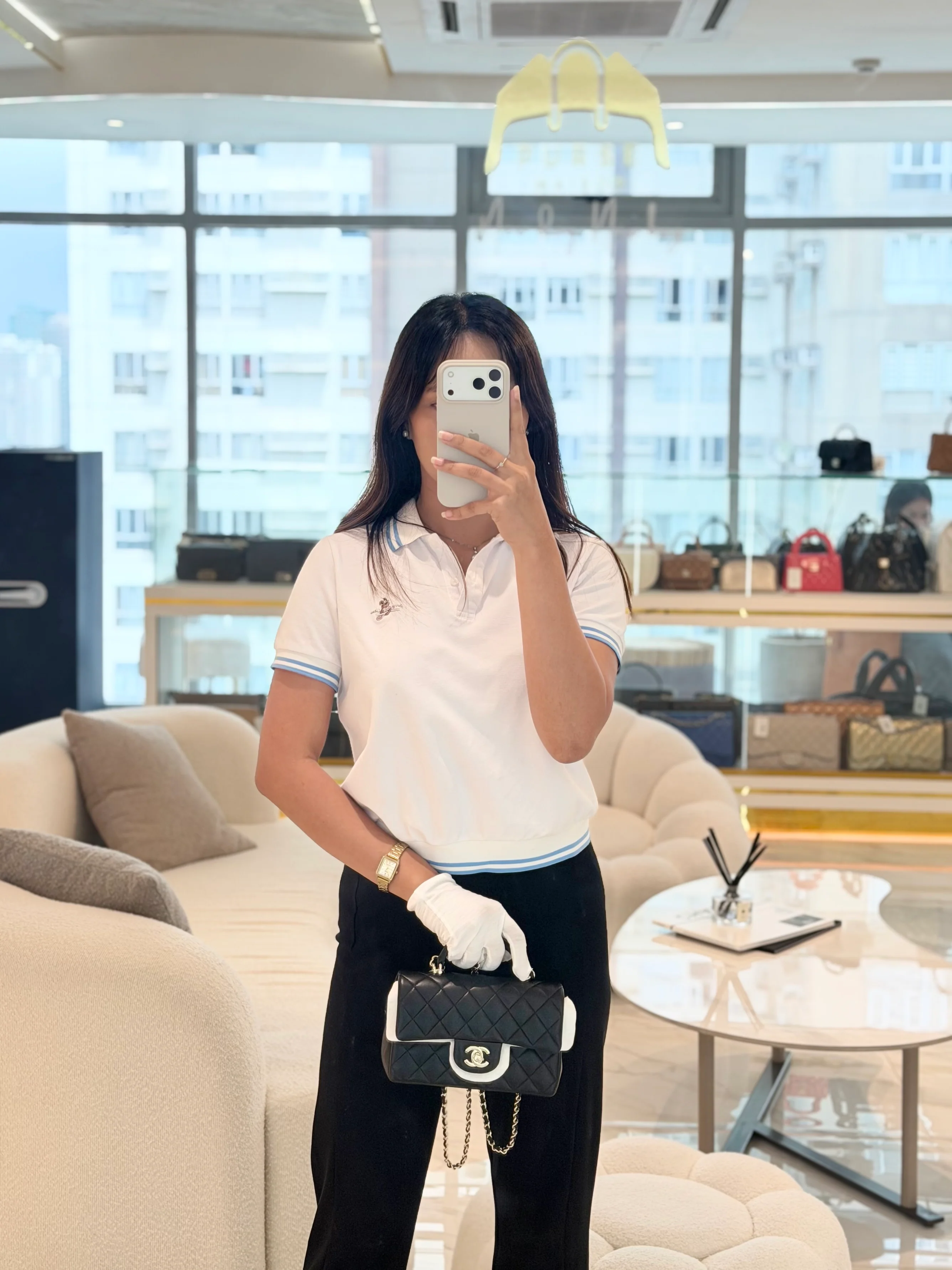 Chanel Mini Rectangle Top Handle Bag in Black Lambskin Leather & Light Gold Hardware Microchip - Image 24