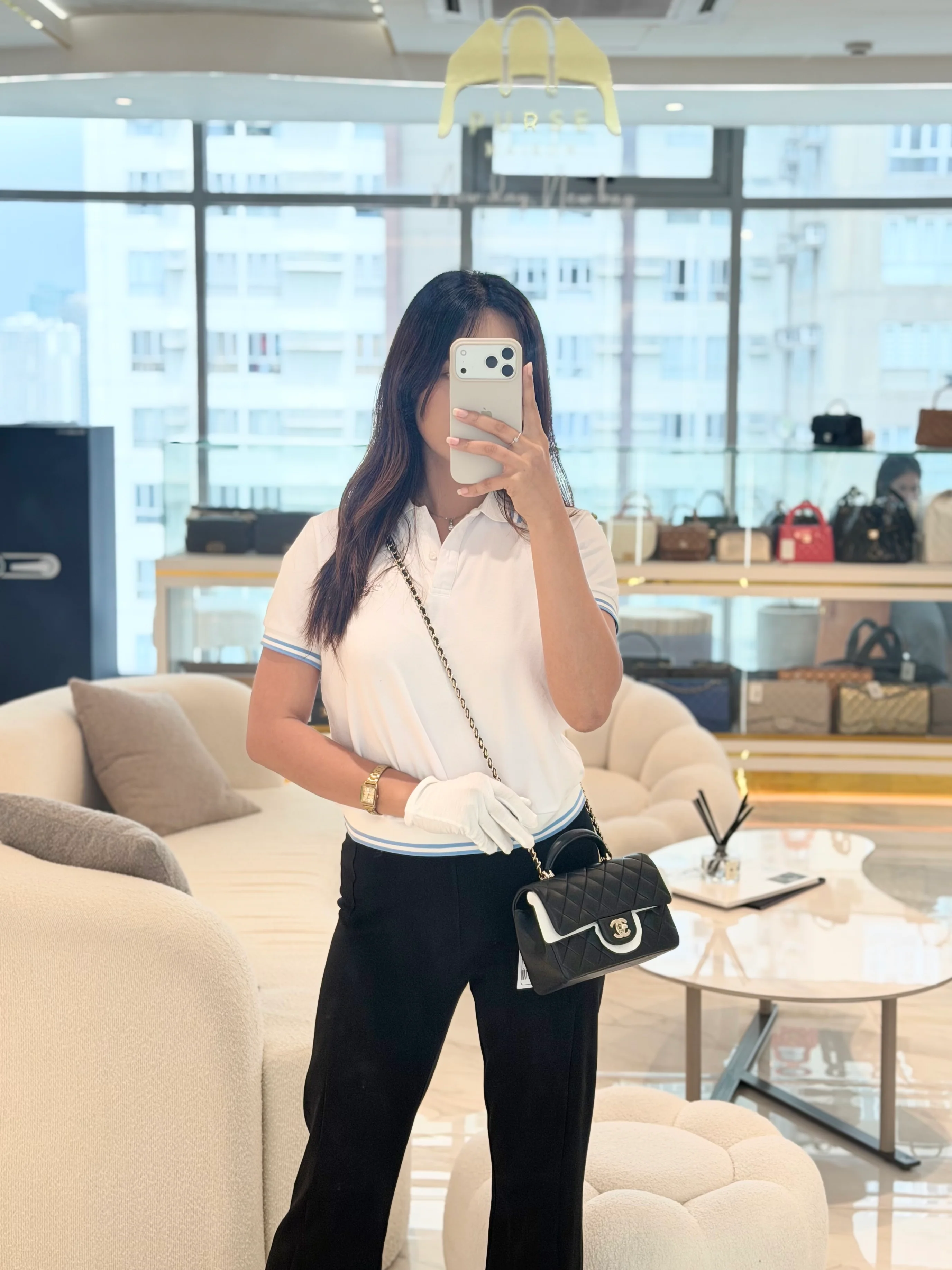 Chanel Mini Rectangle Top Handle Bag in Black Lambskin Leather & Light Gold Hardware Microchip - Image 25
