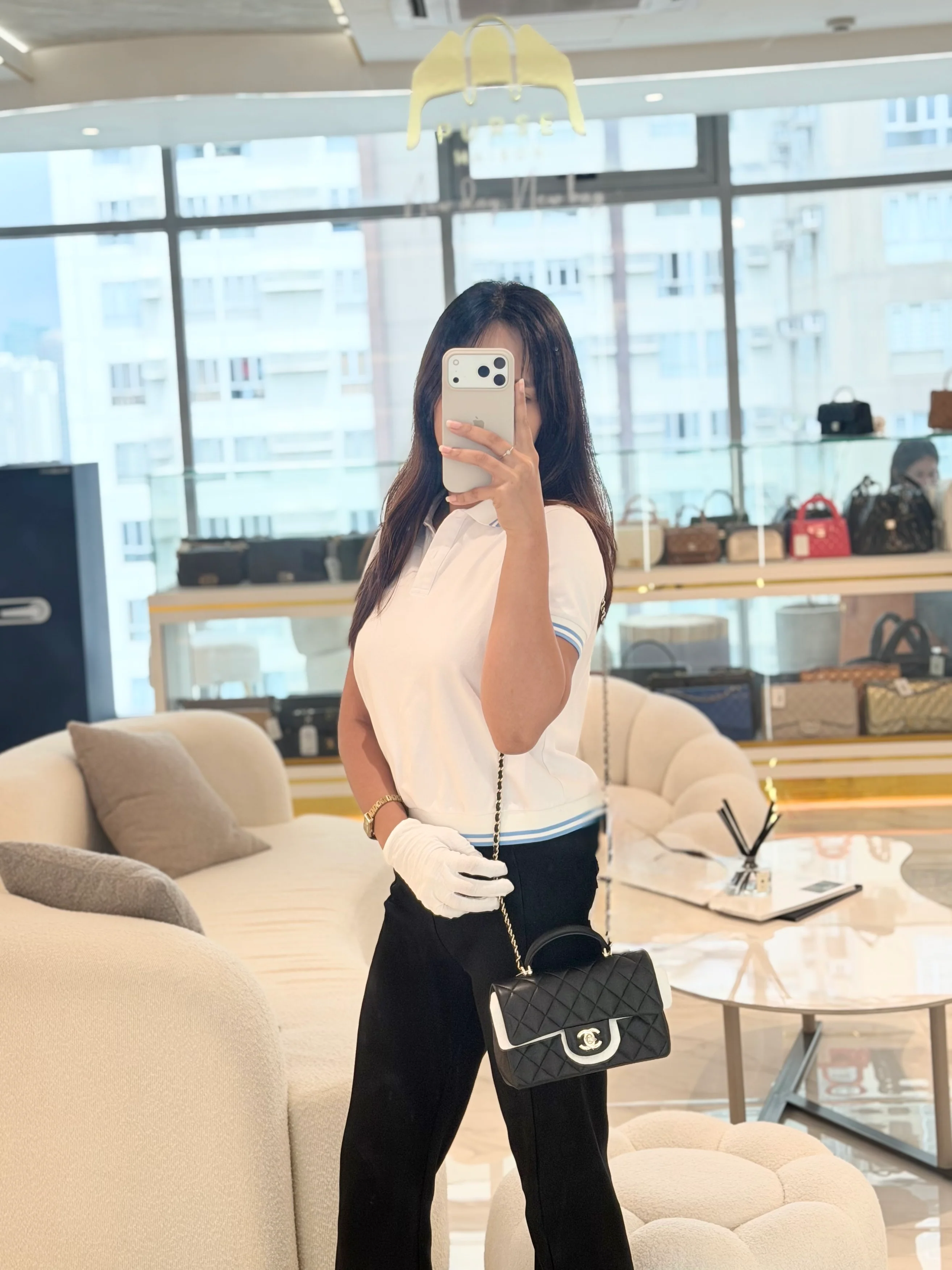 Chanel Mini Rectangle Top Handle Bag in Black Lambskin Leather & Light Gold Hardware Microchip - Image 26