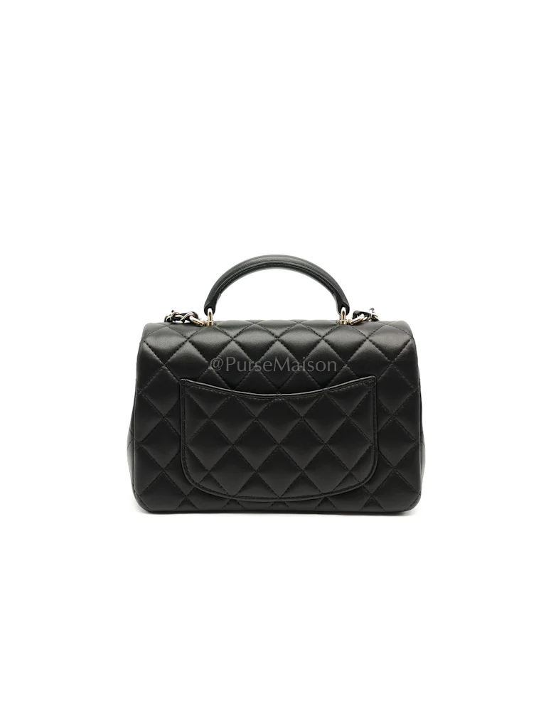 Chanel Mini Rectangle Top Handle Bag in Black Lambskin Leather & Light Gold Hardware Microchip - Image 4
