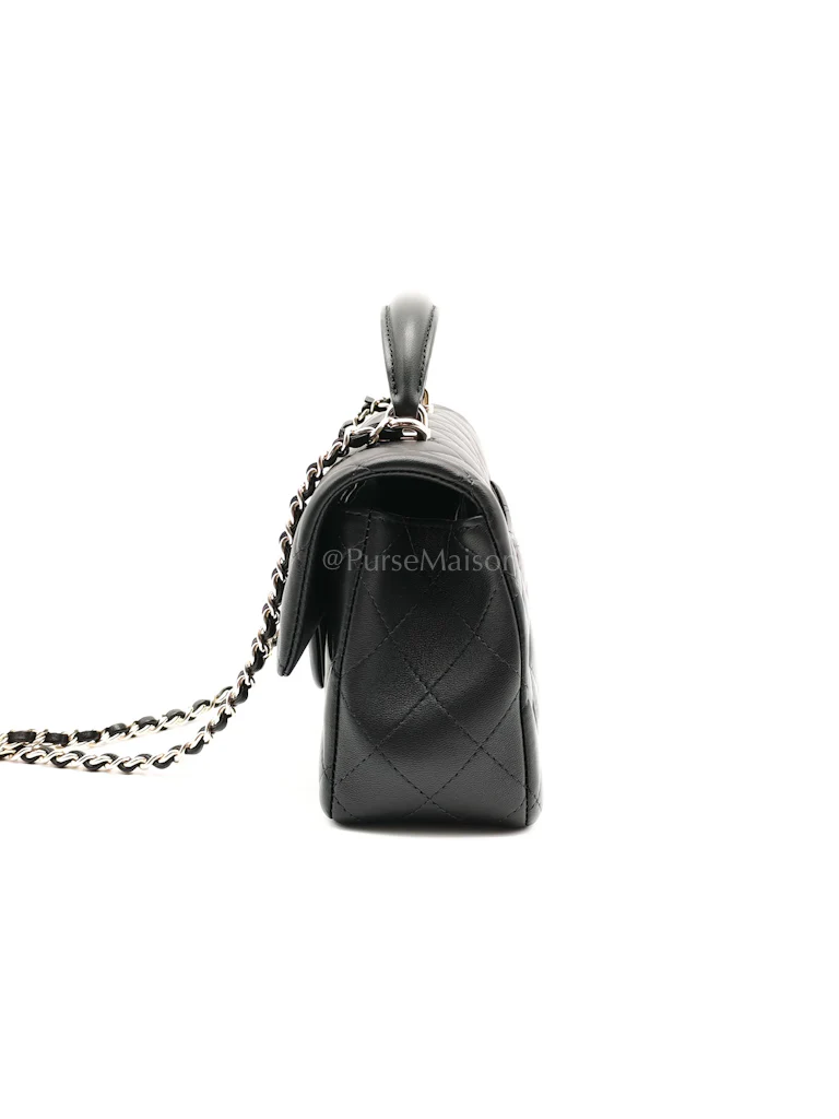 Chanel Mini Rectangle Top Handle Bag in Black Lambskin Leather & Light Gold Hardware Microchip - Image 6